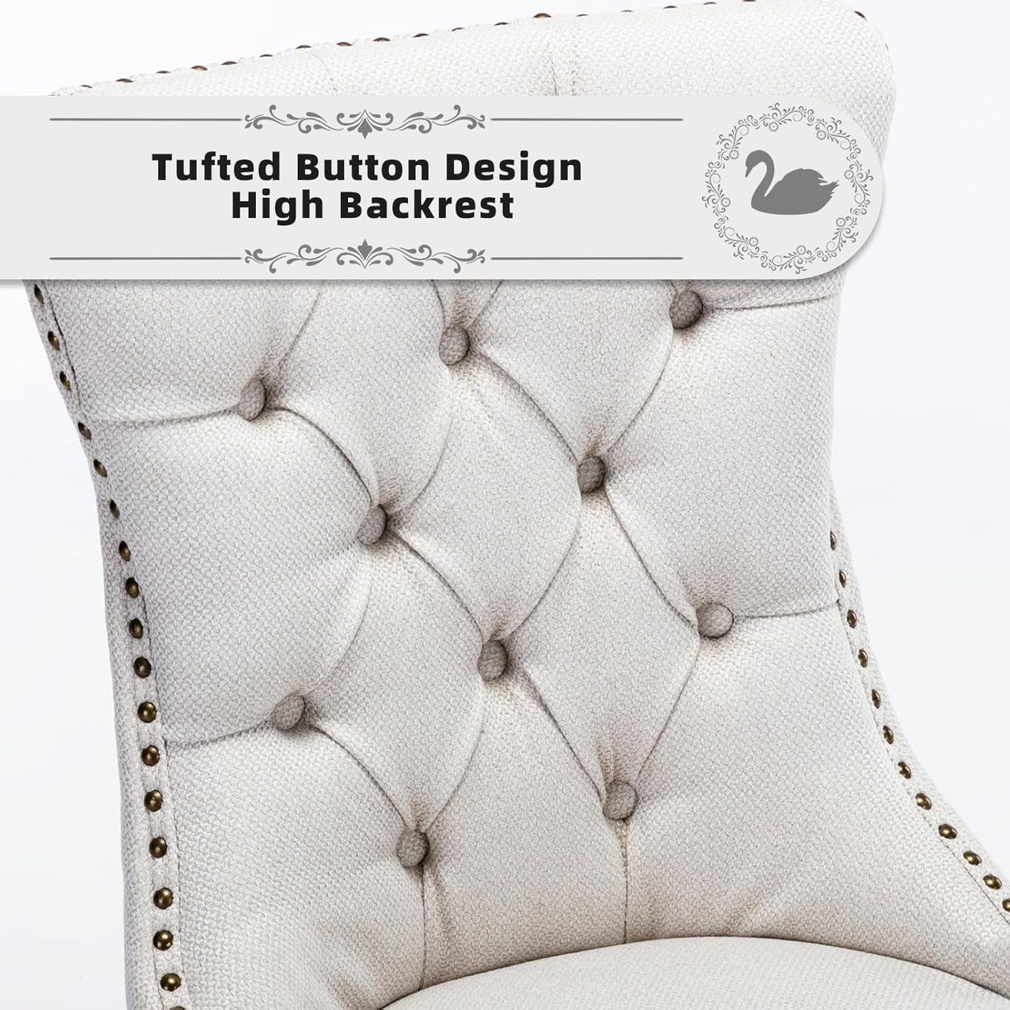 Beige Linen Dining Chairs Set Of 4 With Nailhead Trim