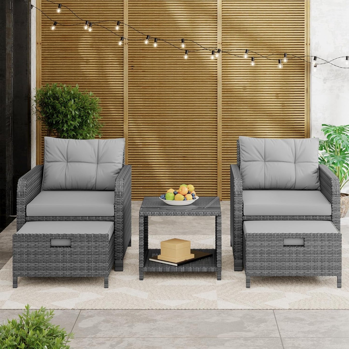 Sturdy Five Piece Patio Conversation Set With Cushions