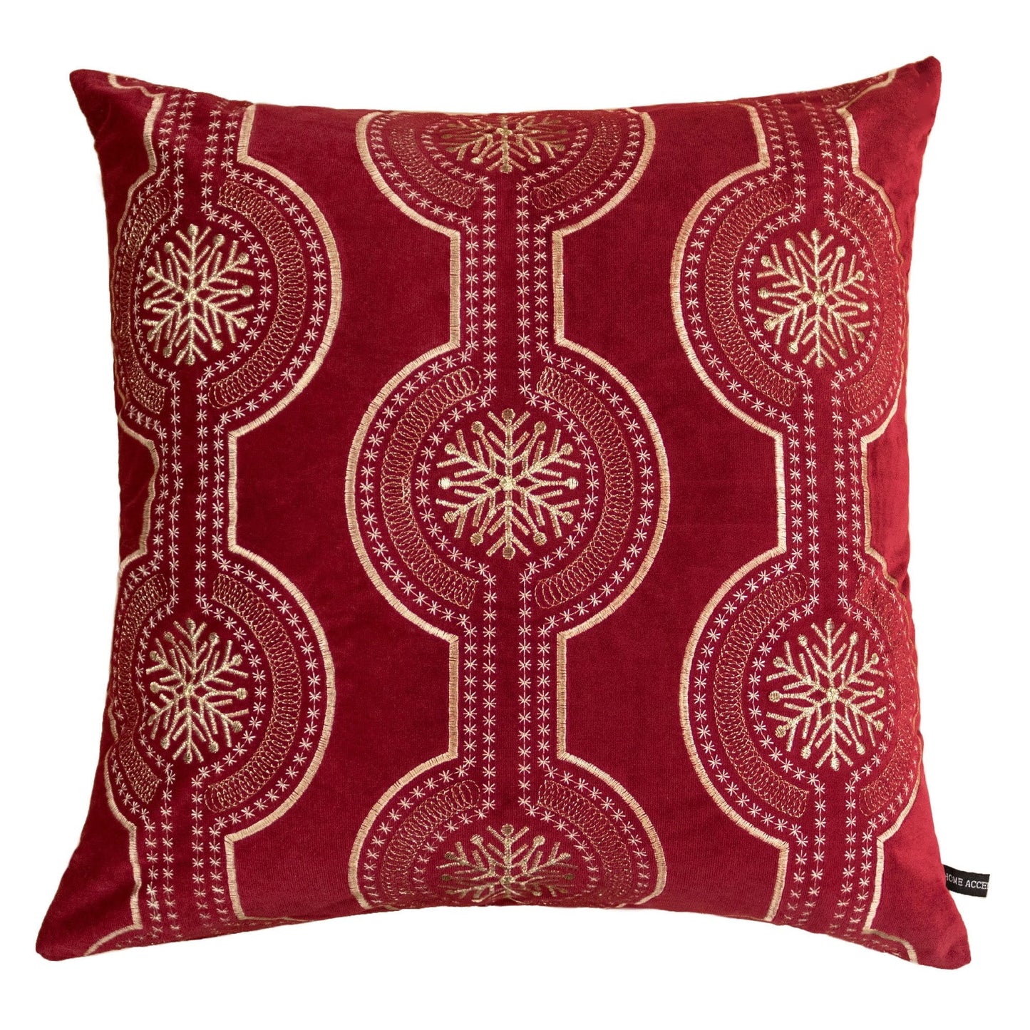 Red Holiday Embroidered Velvet Throw Pillow with Insert