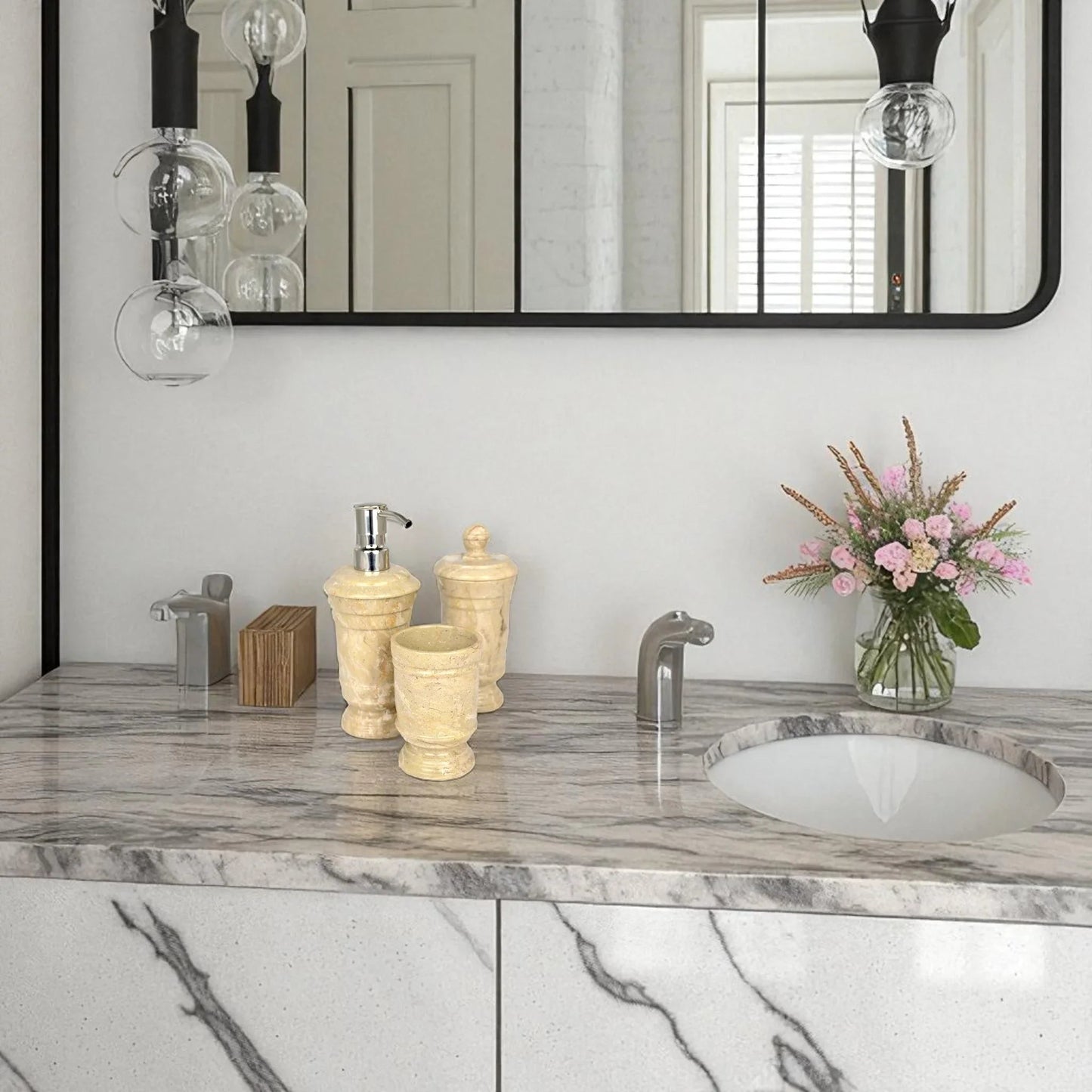 Sahara Beige Marble 3 Piece Bathroom Accessory Set