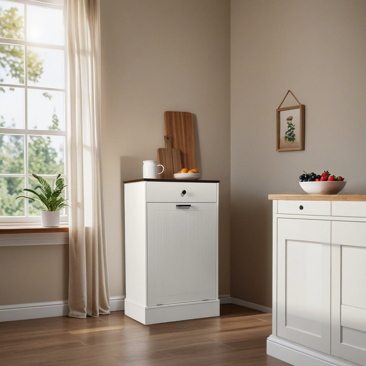 Tilt Out Trash Can Cabinet - Hidden Wooden Design