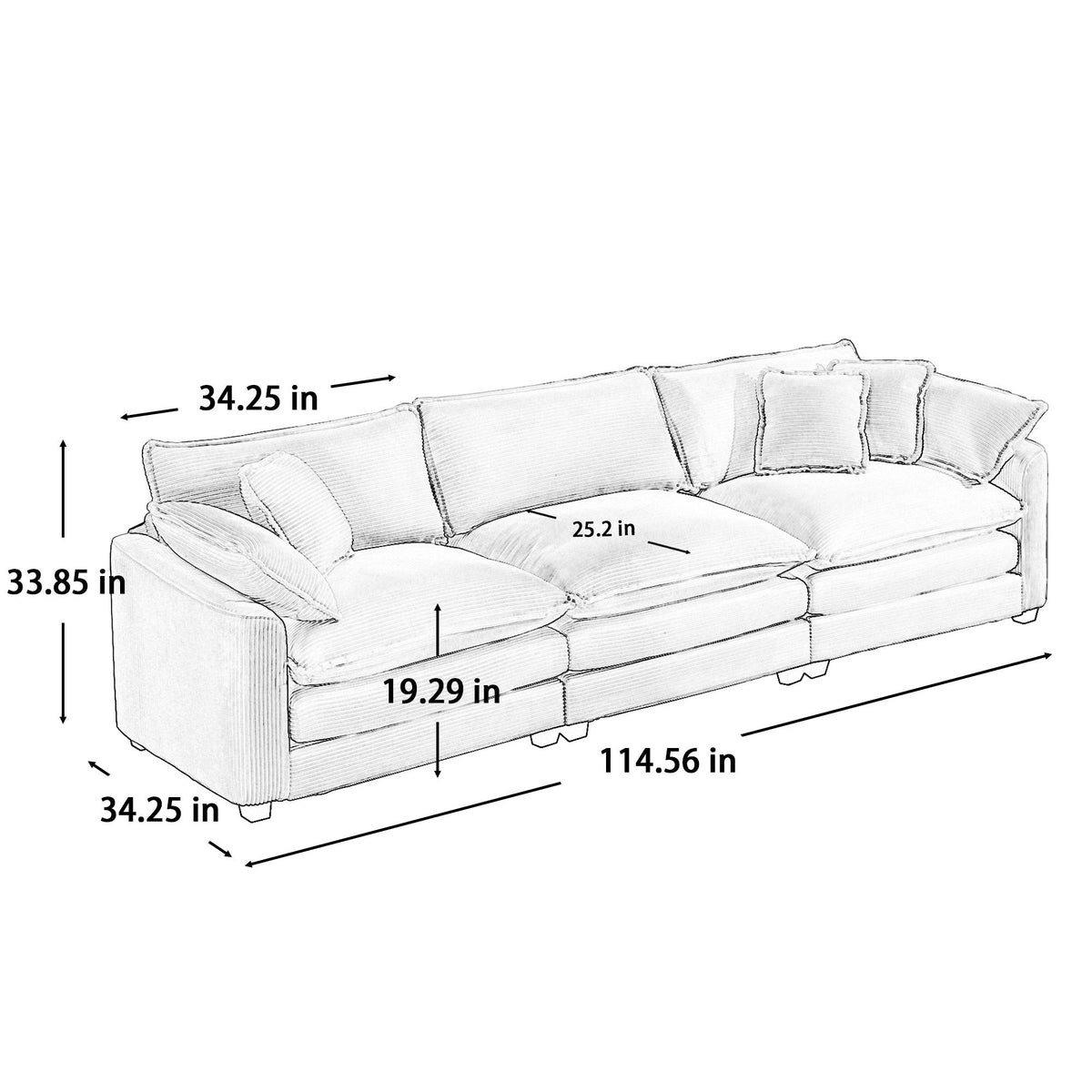Modern Fabric Living Room Sofa 2-Piece Set