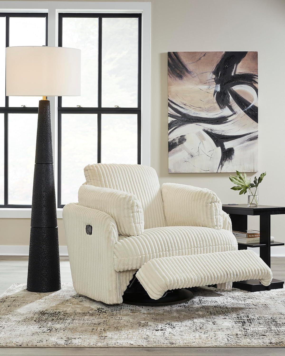 White Modern Swivel Glider Recliner With Hidden Storage