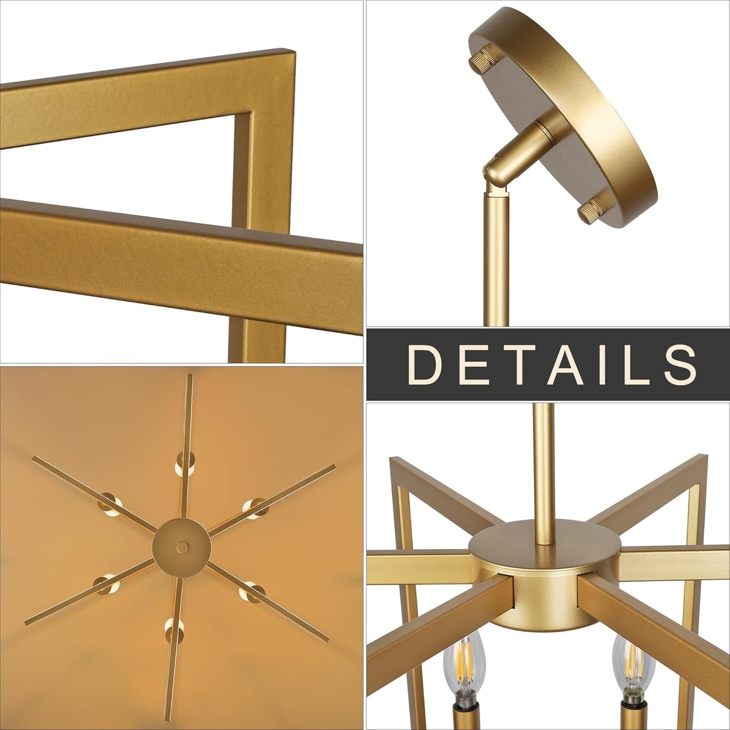 Six Light Gold Pendant Light Modern Farmhouse Chandelier details showcasing craftsmanship and design.