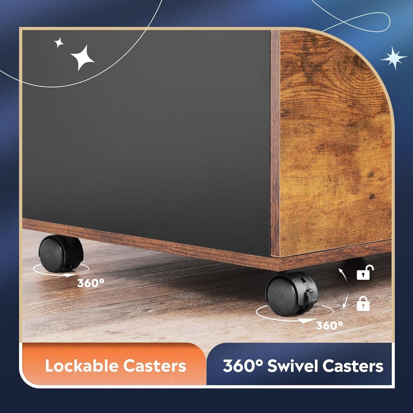 Rustic Brown 3 Drawer Mobile File Cabinet With Open Shelves Printer Stand For Home Office