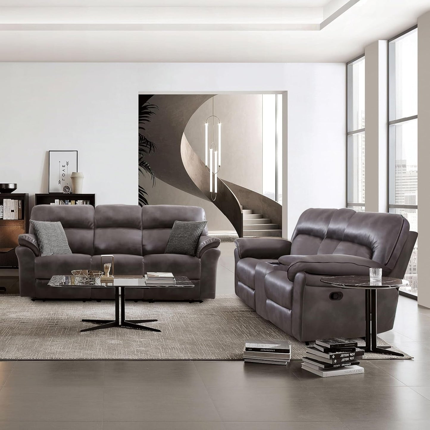 Lerona Dark Gray Faux Leather 2 Piece Recliner Sofa Set