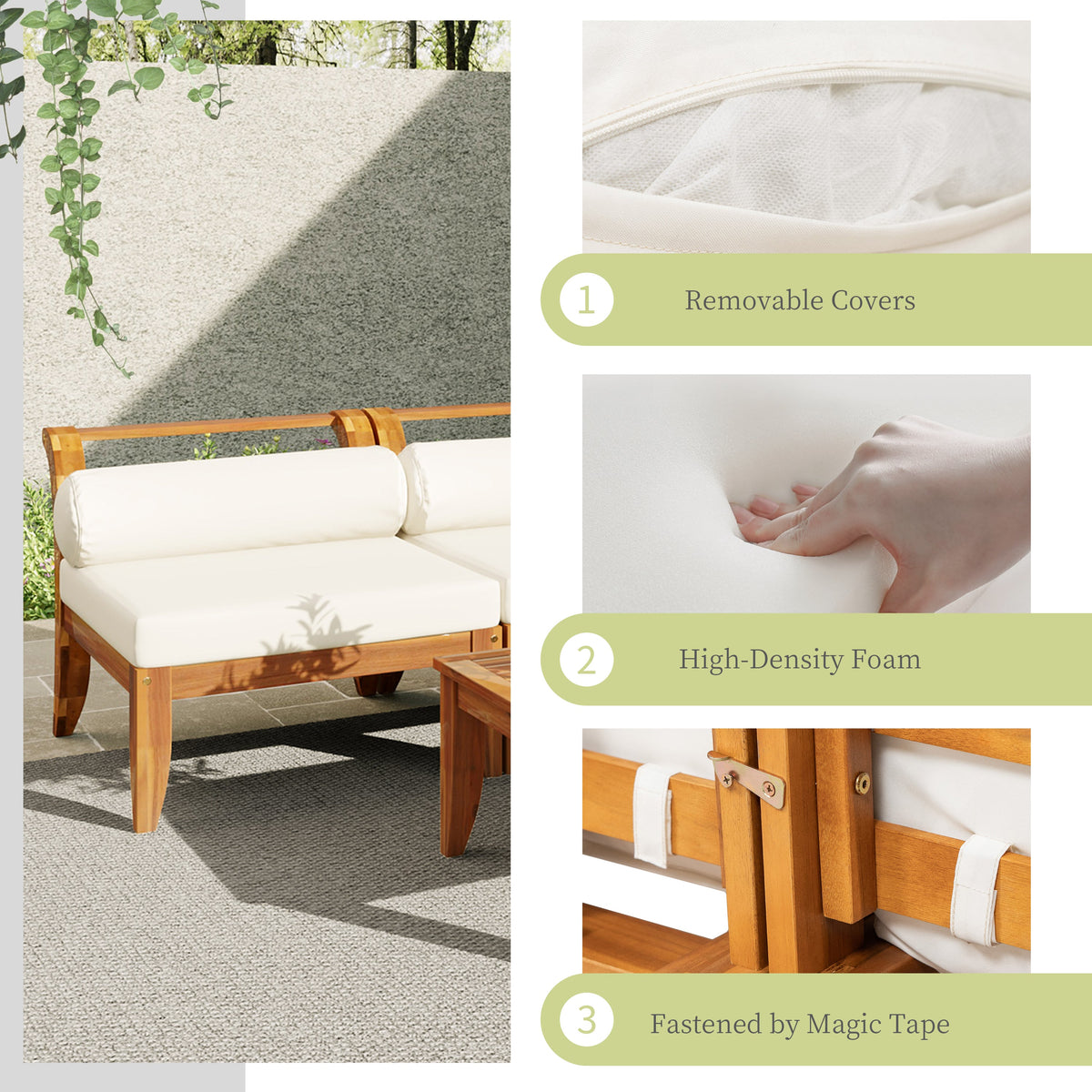 TOPMAX 6 Piece Patio Sofa Set - Acacia Wood Modular Sectional