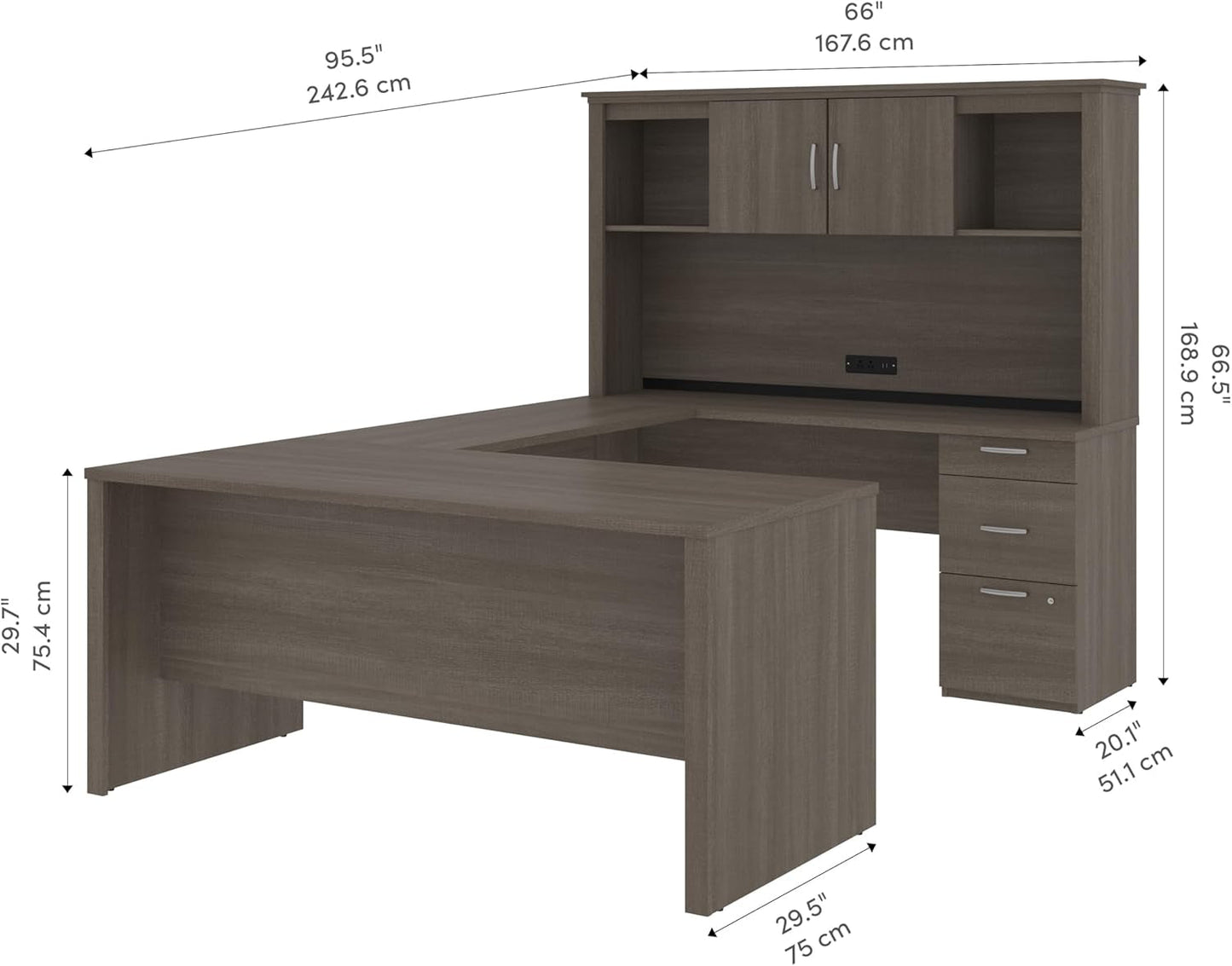 66 Inch Bark Grey U Or L Shaped Executive Desk Hutch