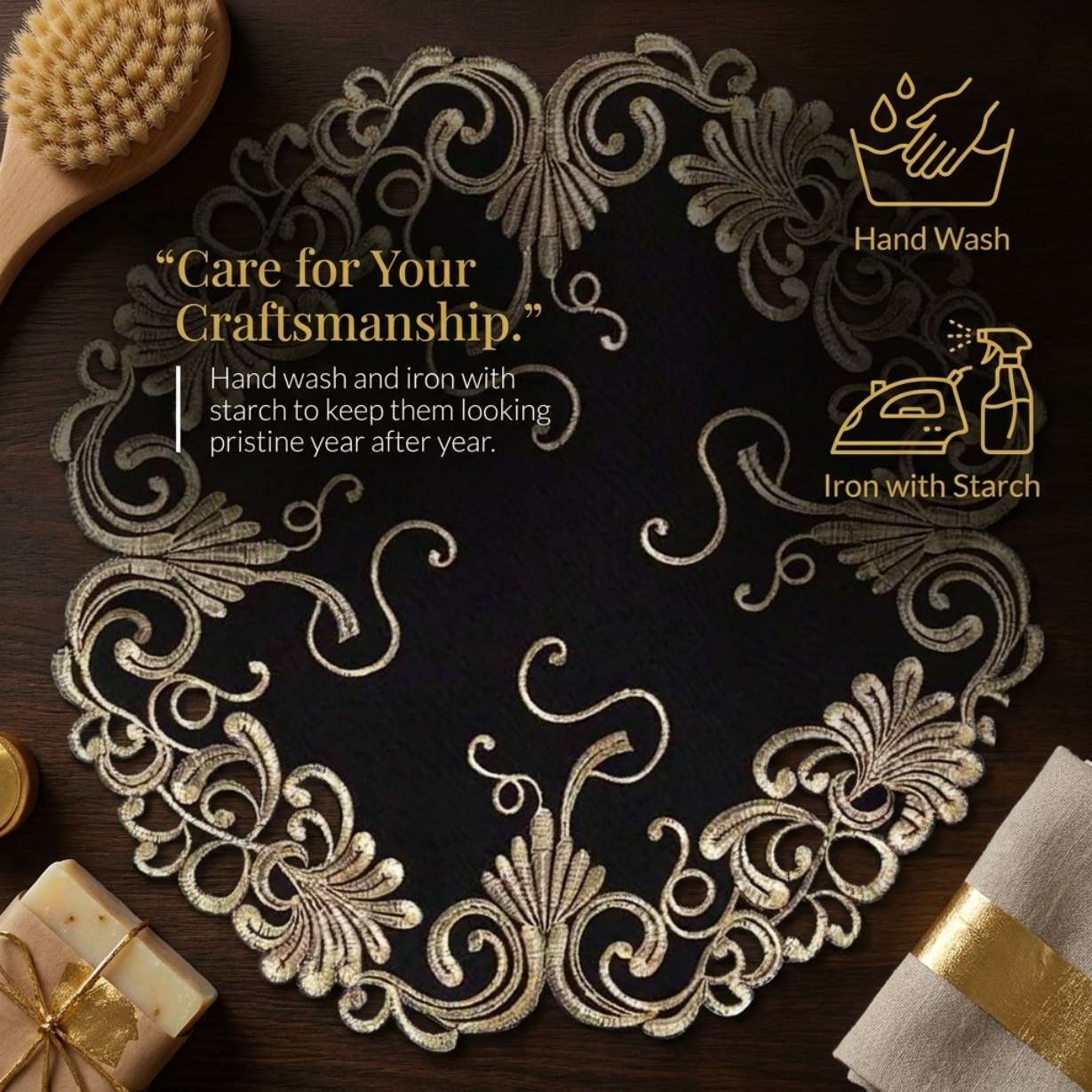 Black Gold Table Doilies – 15 Inch Decorative Doilies | Chantelle Collection