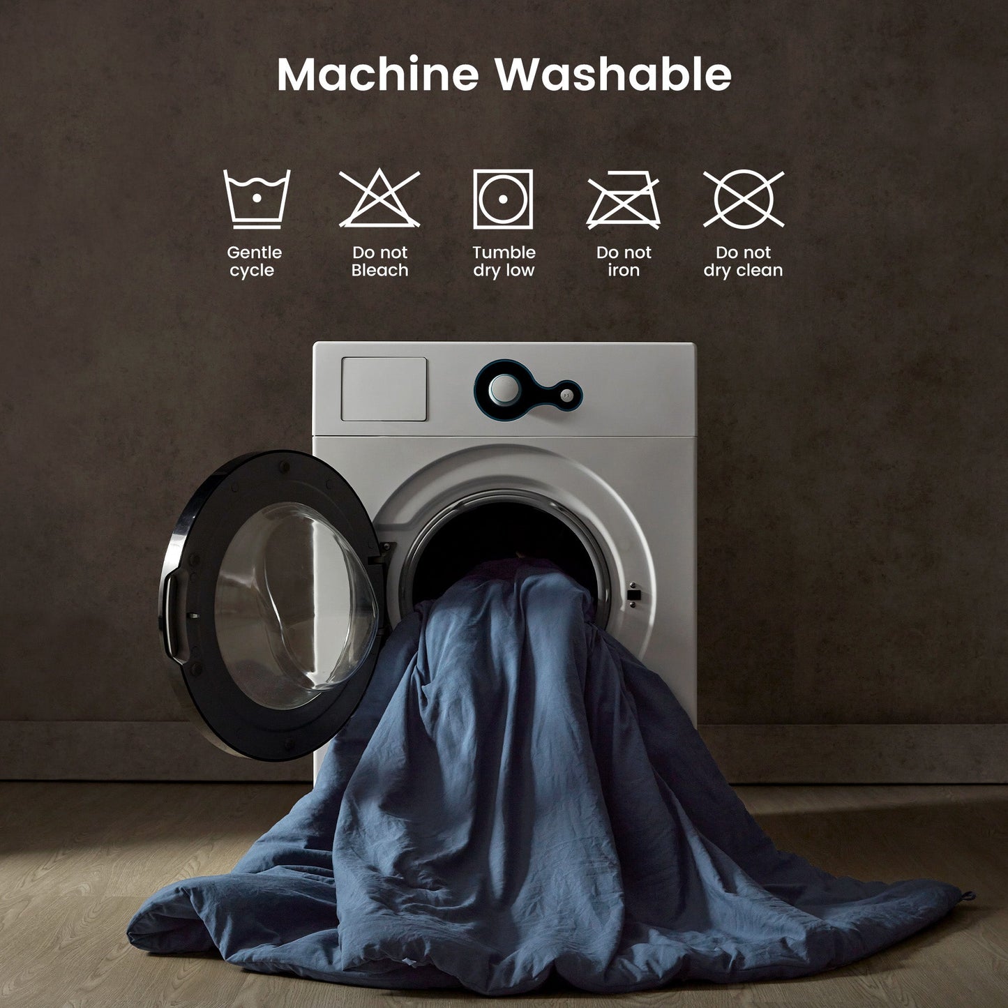 Stone Washed Duvet Cover Set - Navy