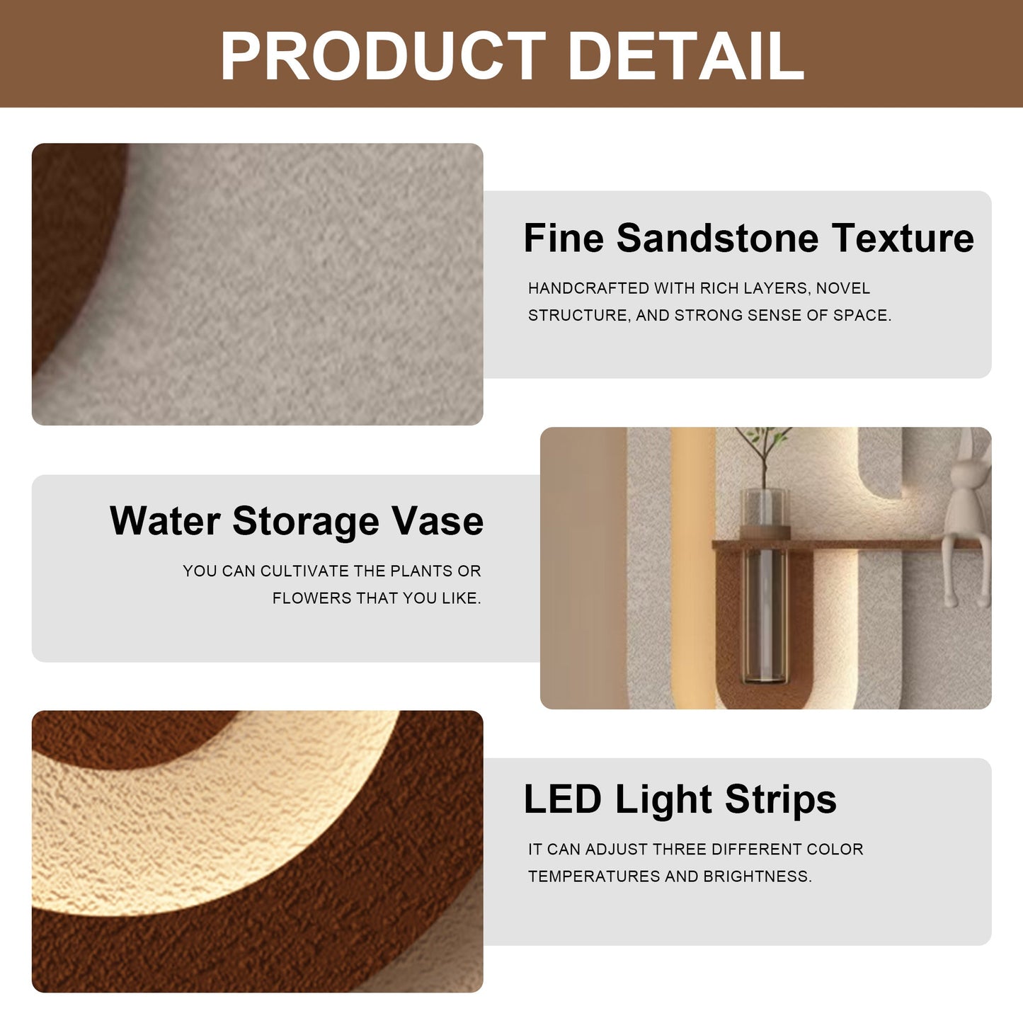 Adjustable 3-Color LED Sandstone Wall Decor