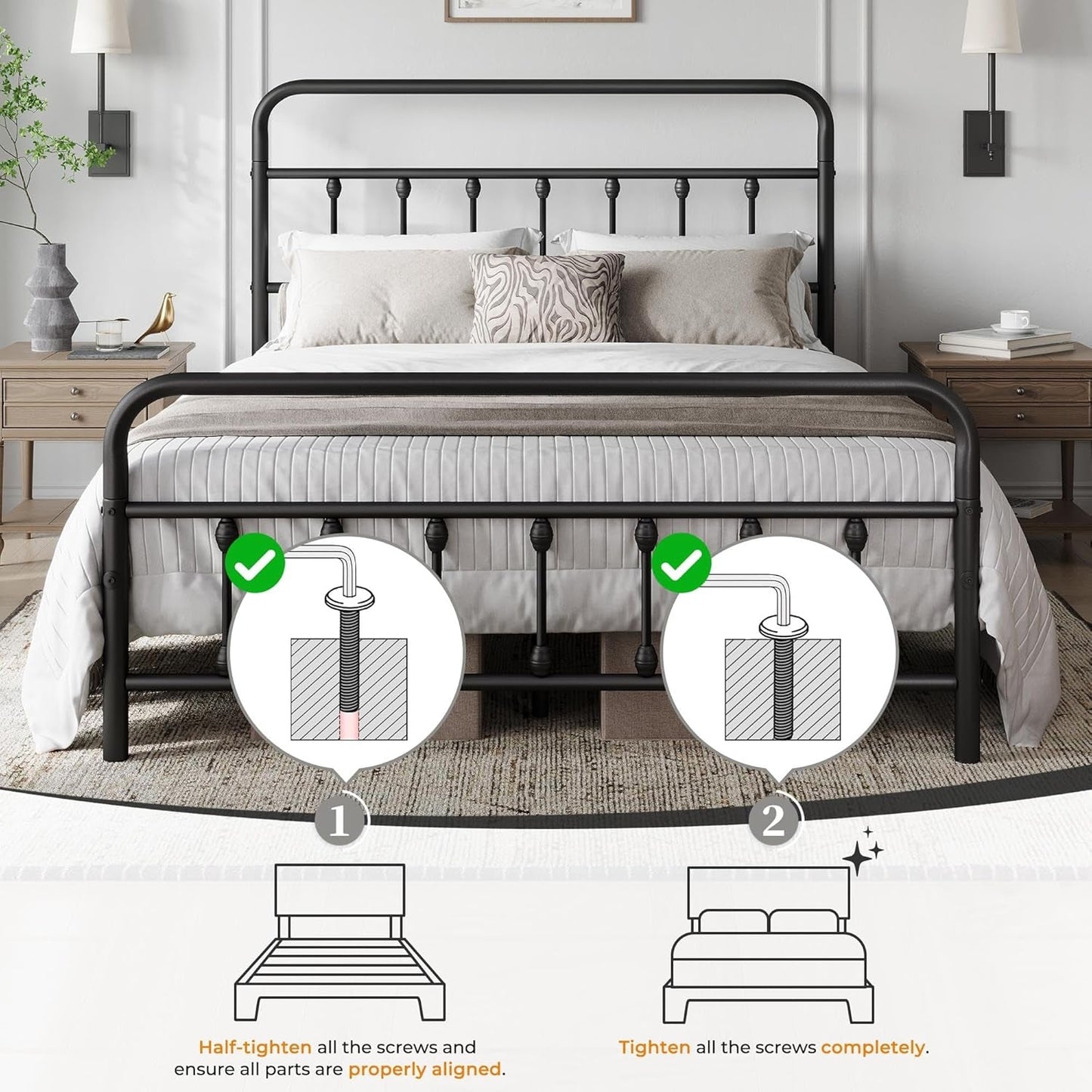 Queen Size Metal Platform Bed Frame With Storage Black