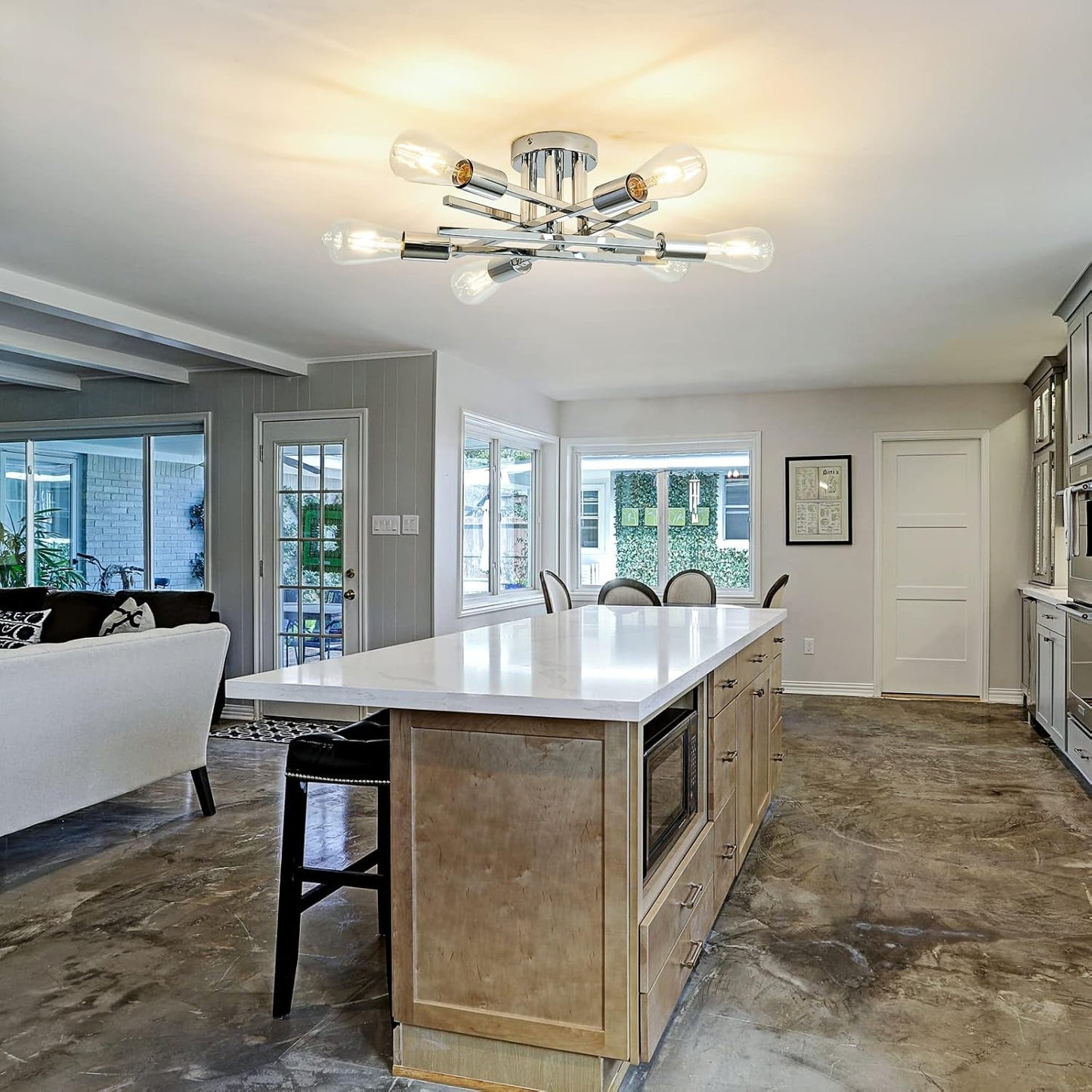 6 Light Chrome Sputnik Chandelier Semi Flush Mount Ceiling Light