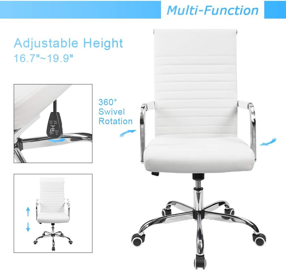White PU Leather Office Chair With Adjustable Armrests