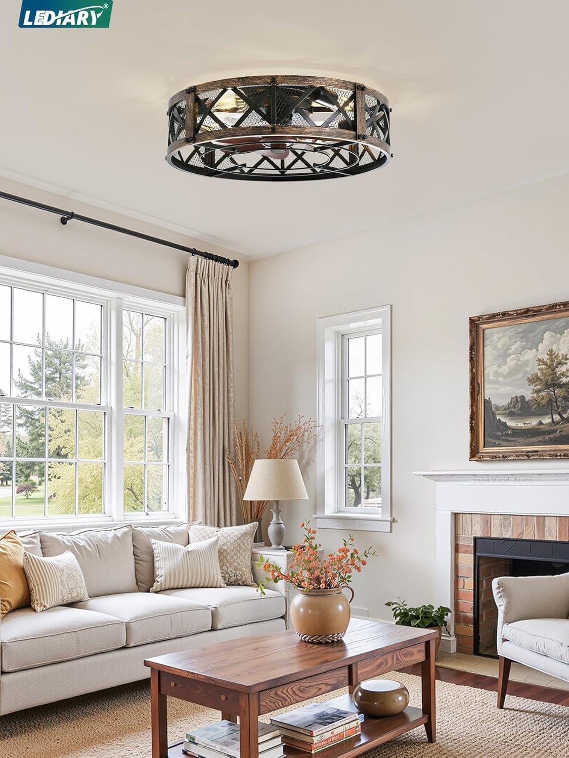 Twenty Inch Caged Ceiling Fan With Integrated Light Black