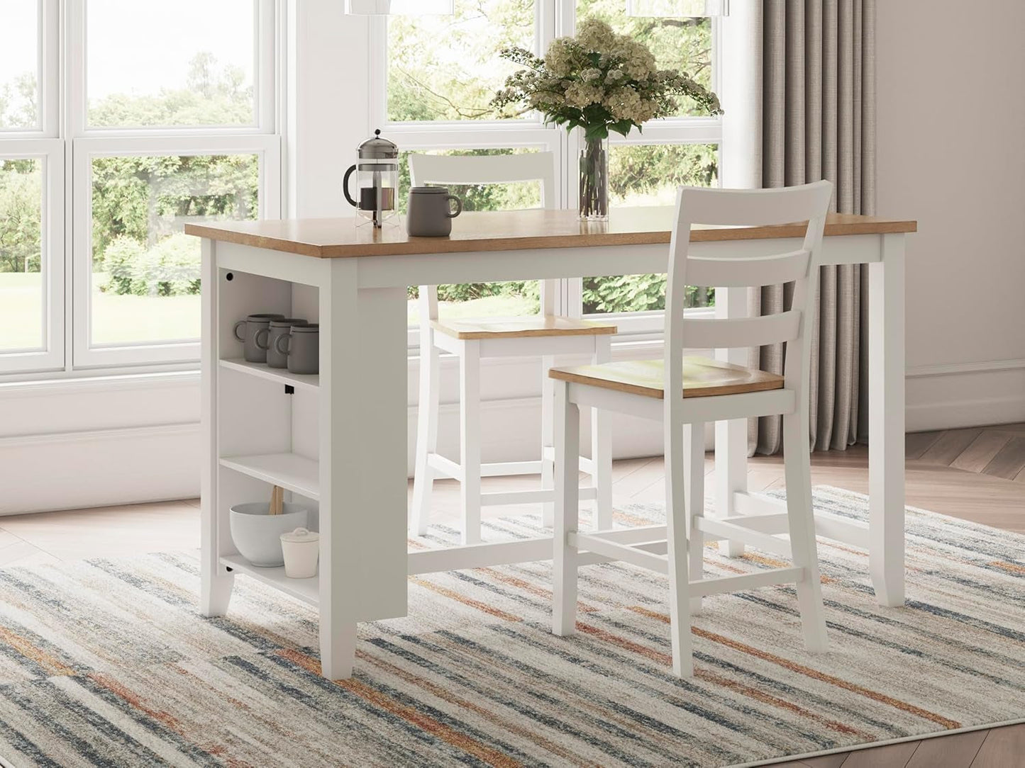 Farmhouse Counter Height Dining Table 3 Shelves Light Brown