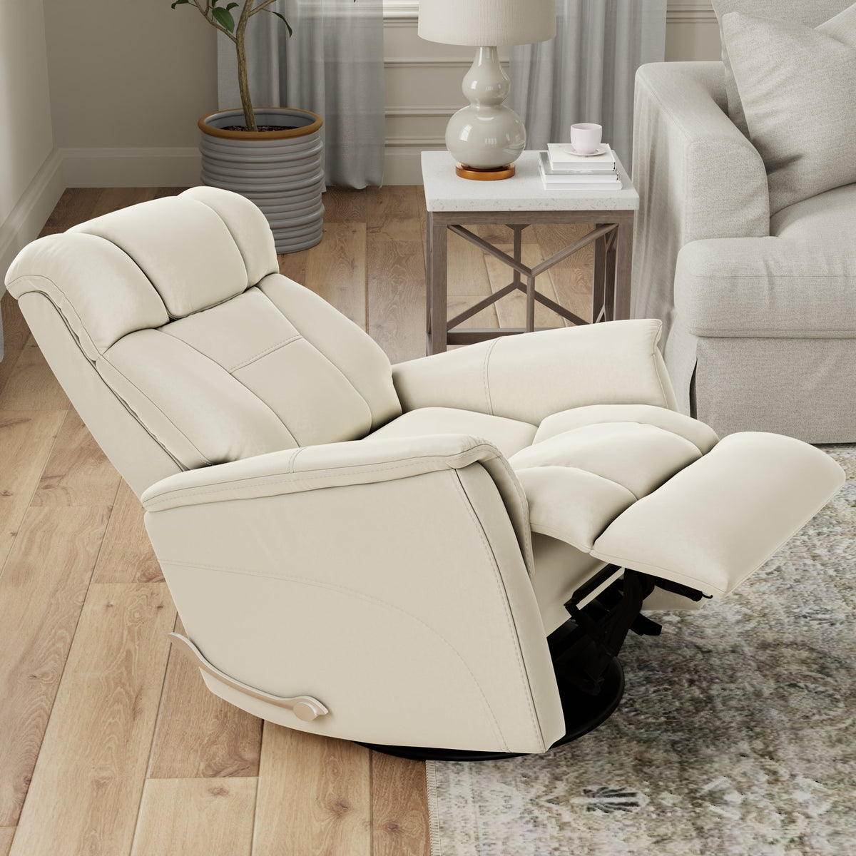 Global Home Swivel Glider Recliner with Manual Adjustable Headrest & Footrest