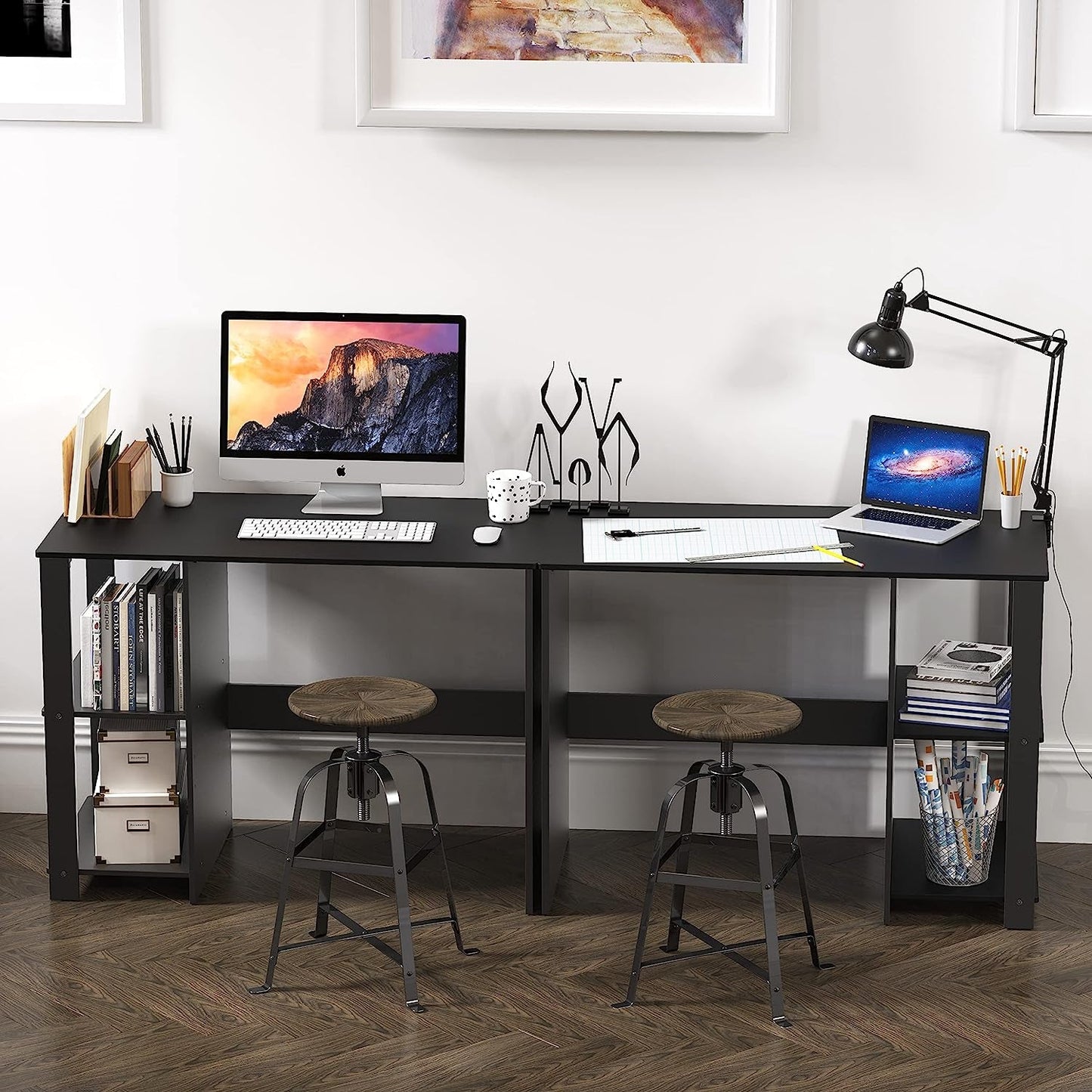 Espresso Finish Home Office Desk With Open Shelves