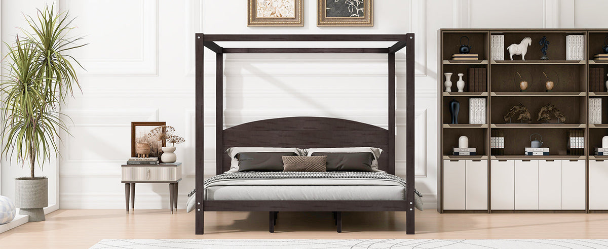 King Size Canopy Platform Bed with Headboard and Support Legs