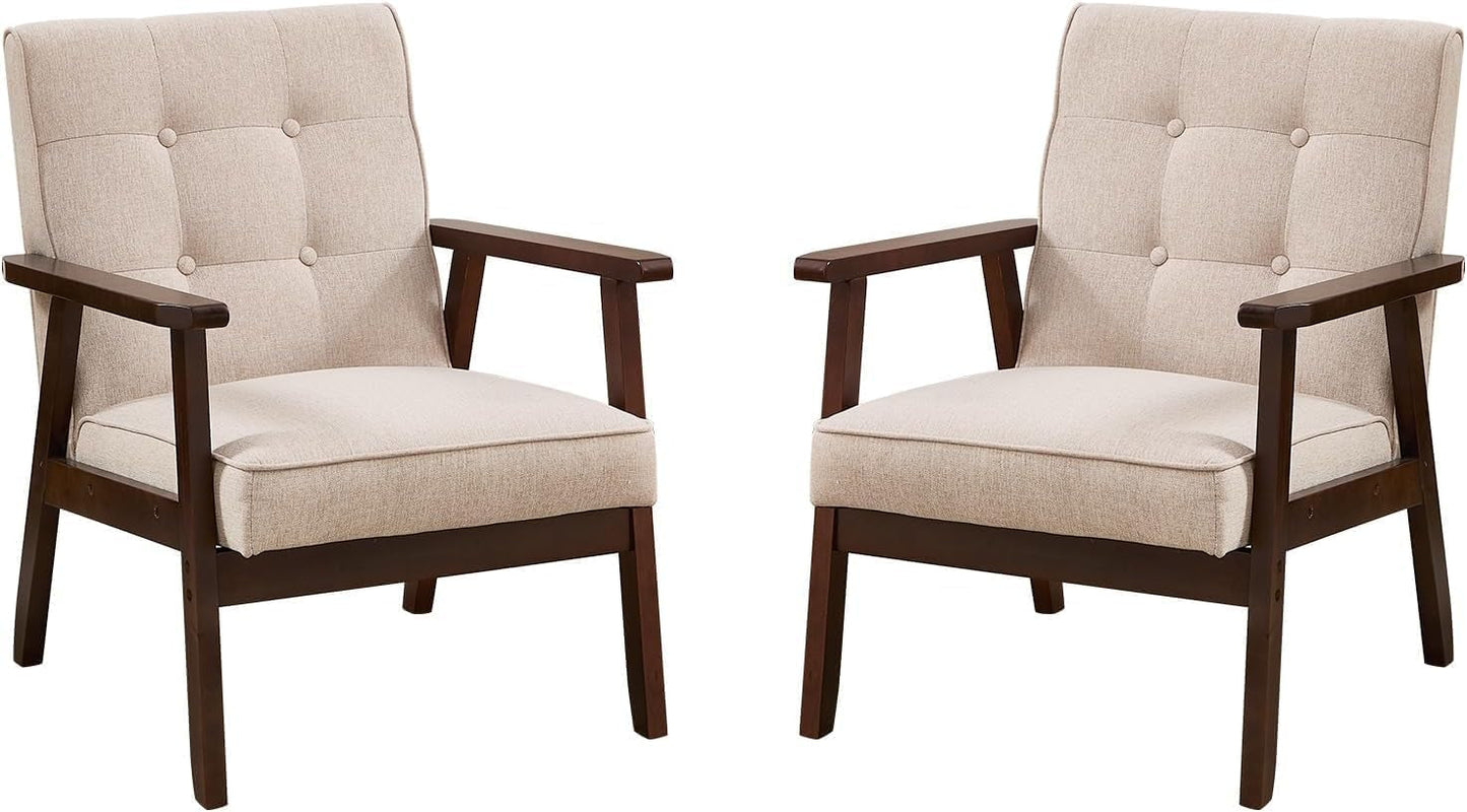 Mid-Century Fabric Upholstered Armchair Set Of Two