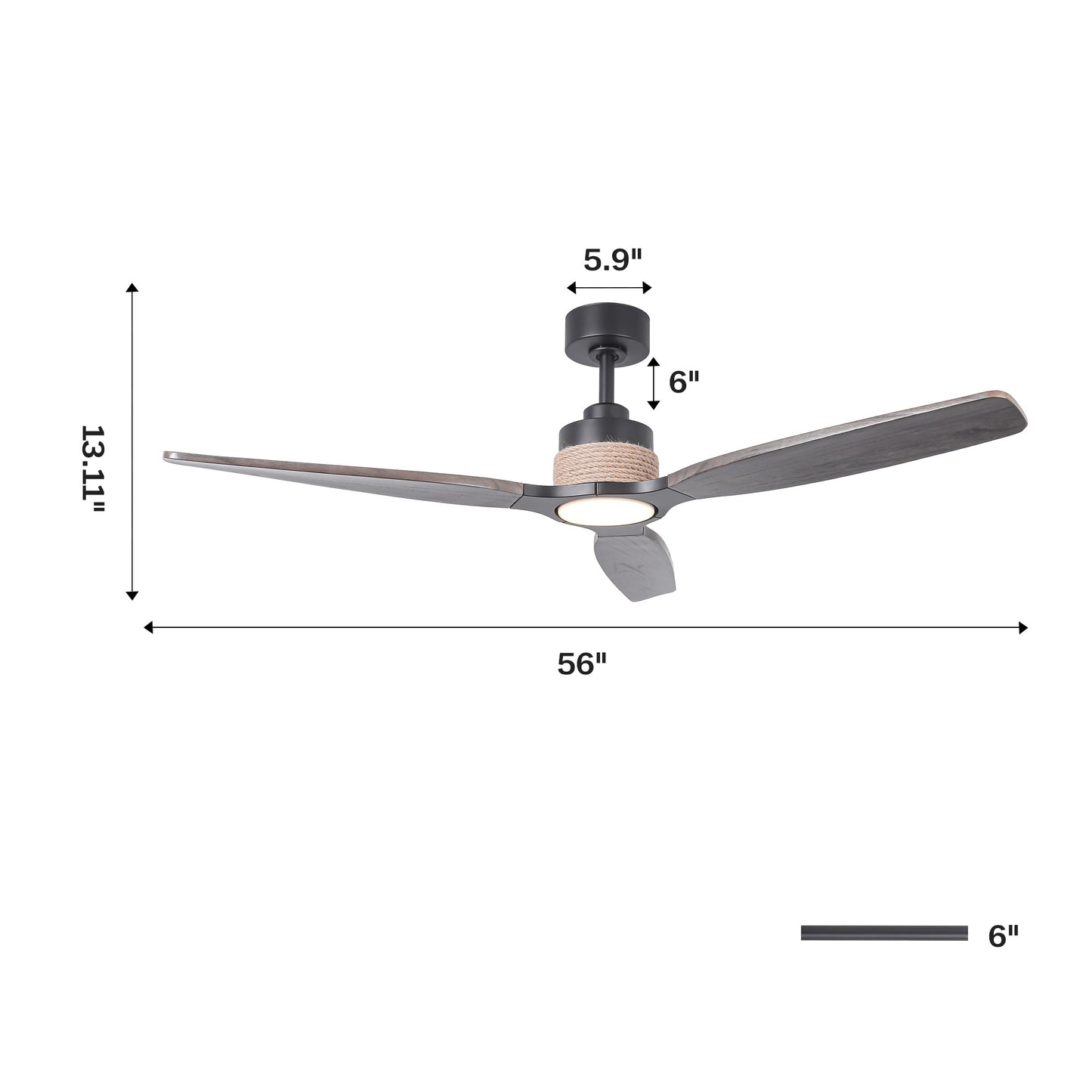 56 Inch Louise Downrod Mount LED Wood Blades Ceiling Fan with Remote Control