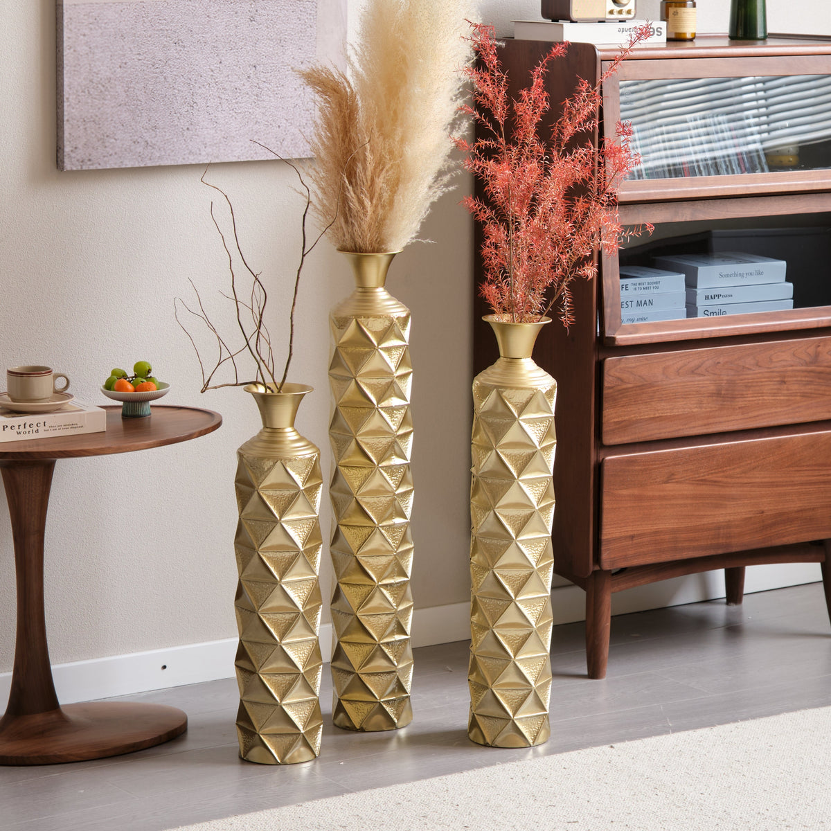Semi-Handmade Metal Floor Vase Set of 3