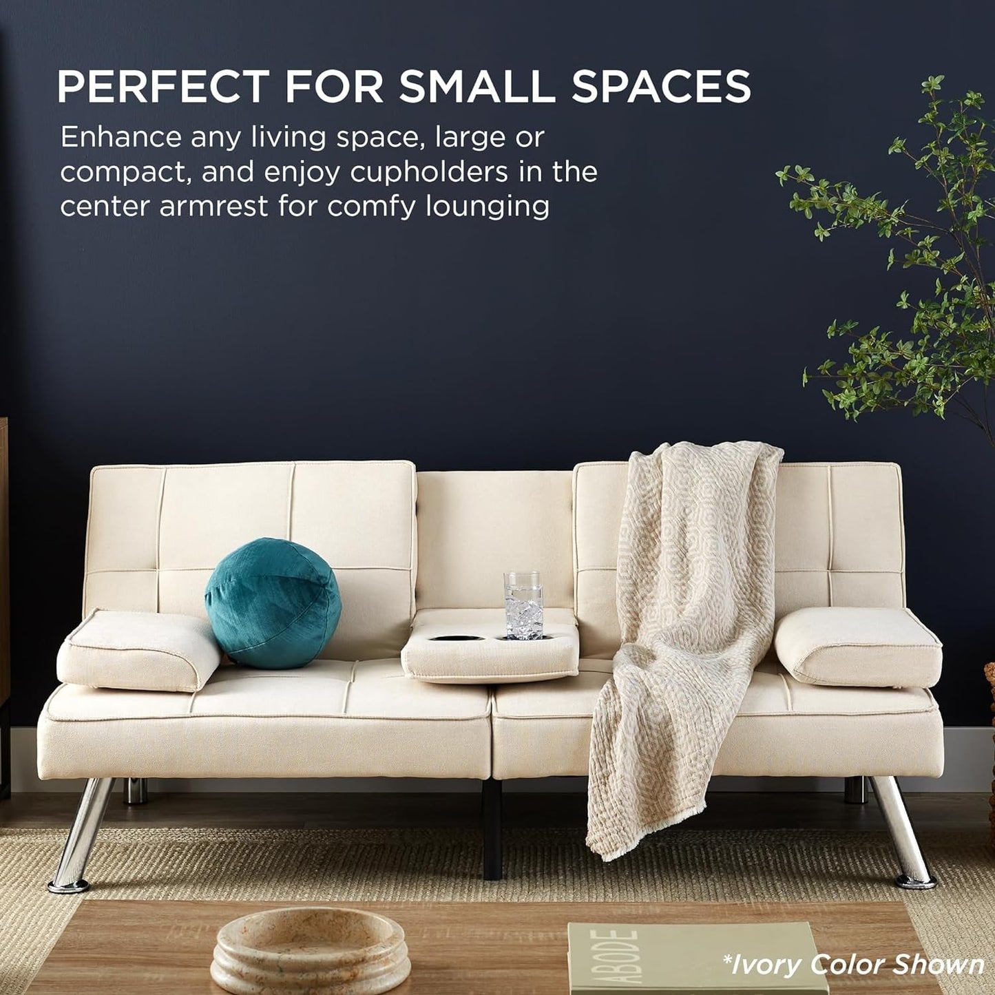 Beige Linen Folding Futon With Three Position Recline