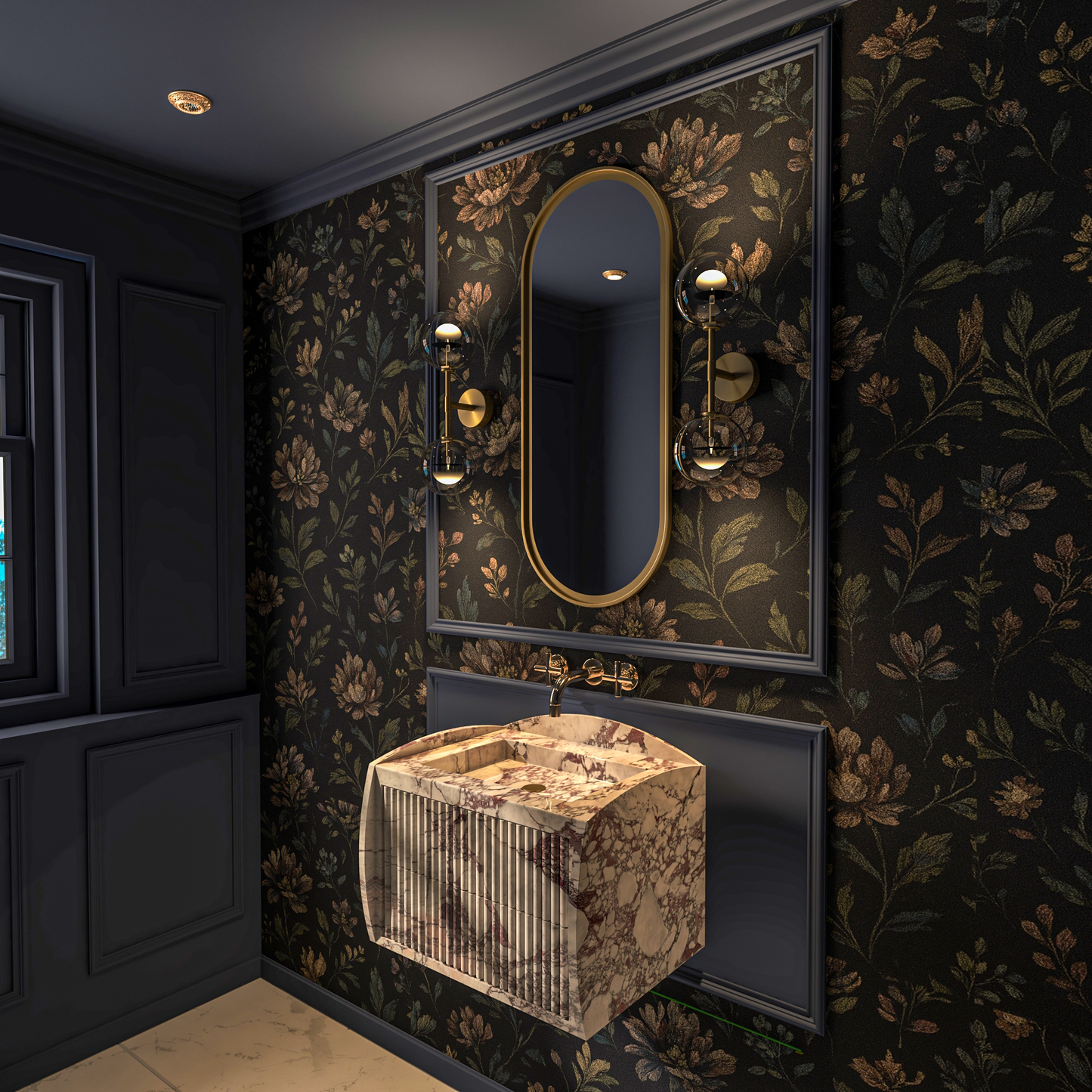 Modern Calacatta Viola Floating Marble Basin – Fluted Designer Vanity for Luxury Homes