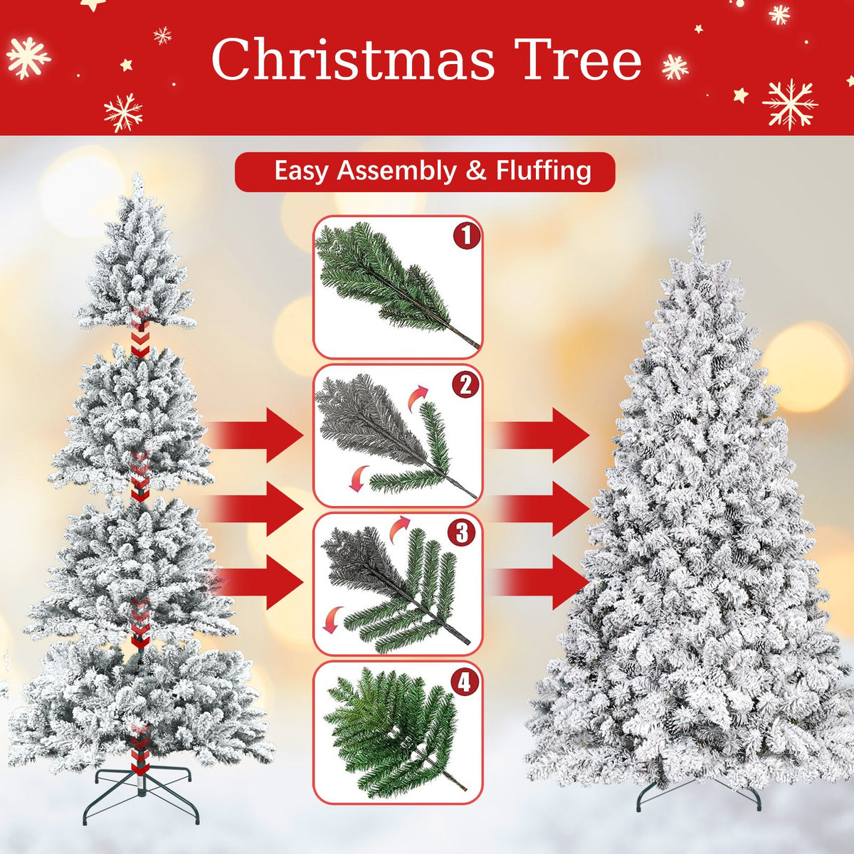 4FT Flocked Christmas Tree with Pine Cones