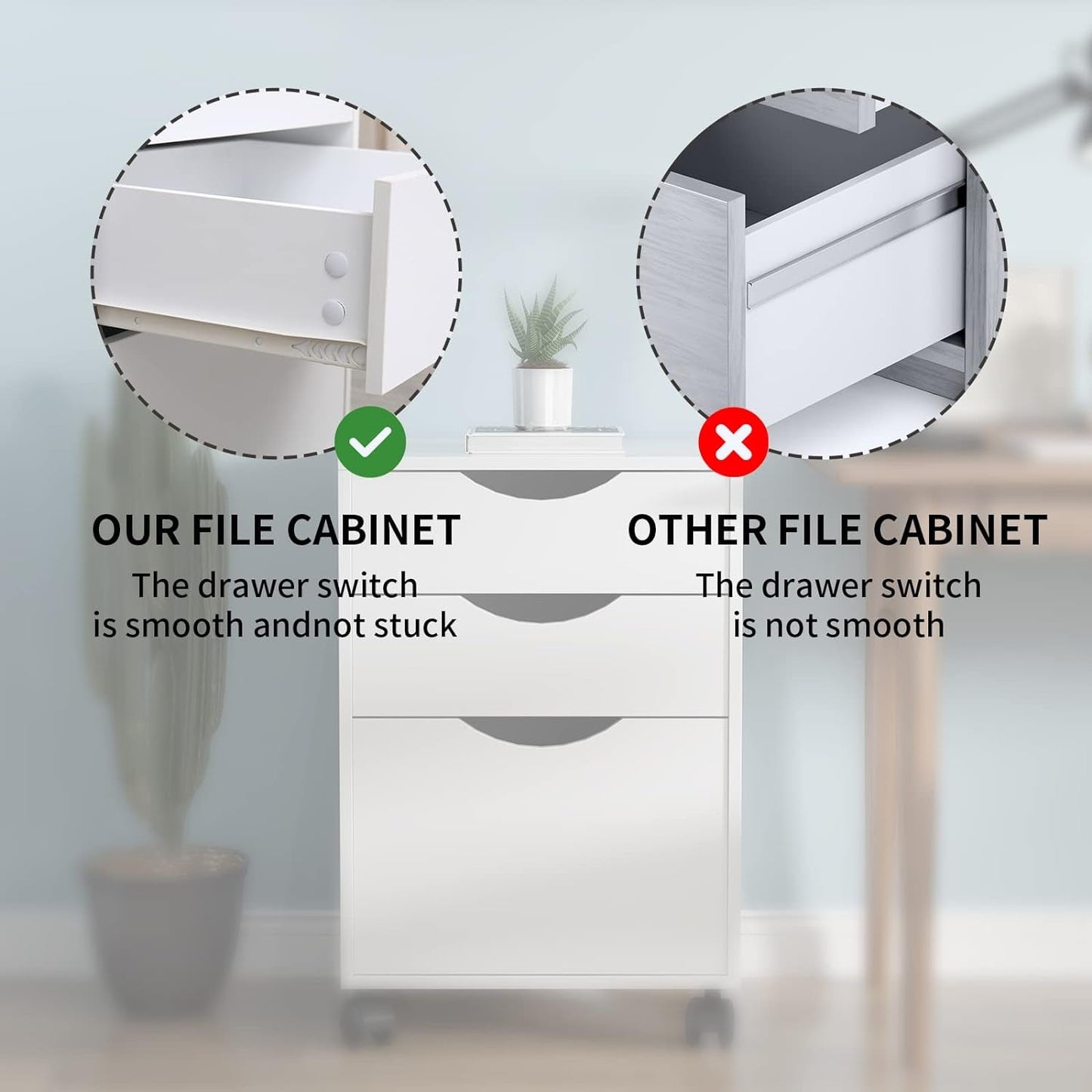 White Mobile File Cabinet 3 Drawer Office Storage Organizer
