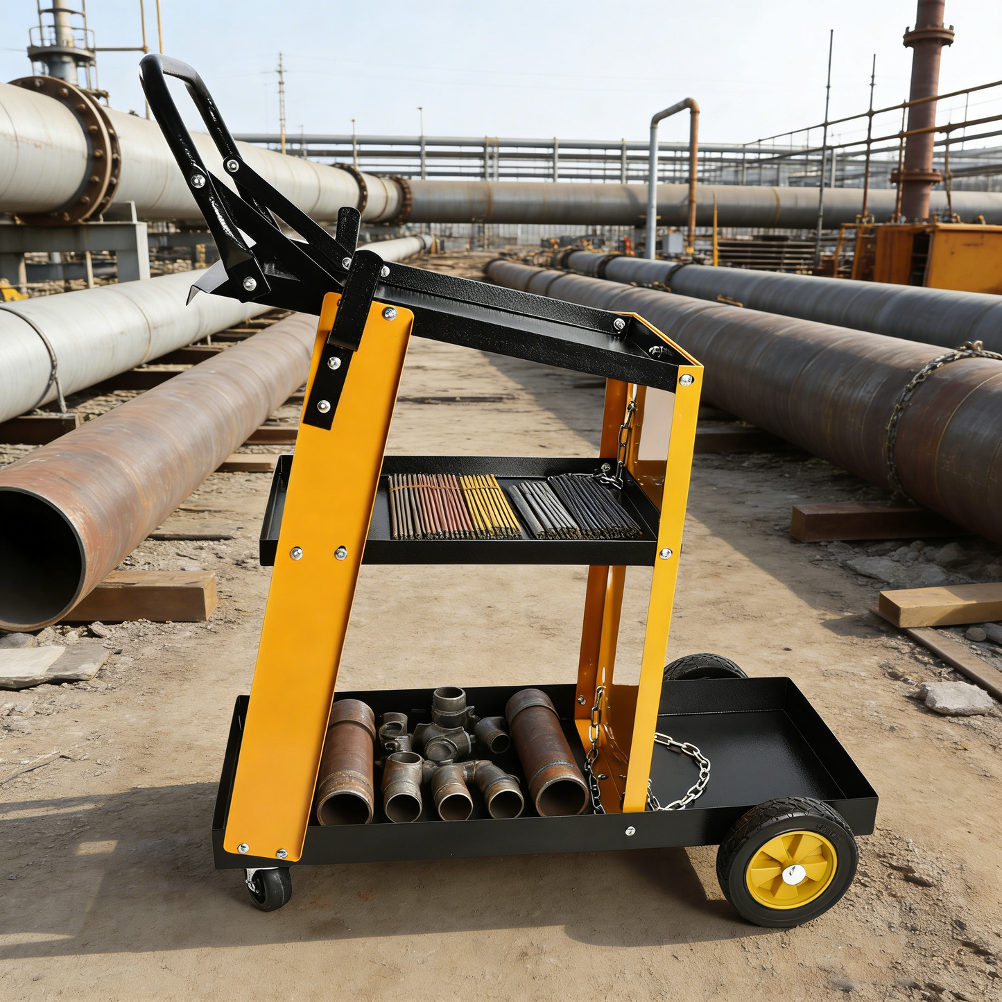 Multi Function 3 tier Welding Cart. gas bottle and accessory storage.Welding Heavy Duty Cart for Tig Mig Welder and Plasma Cutter with Upgrade Handles and Increase Storage Space Tank Storage