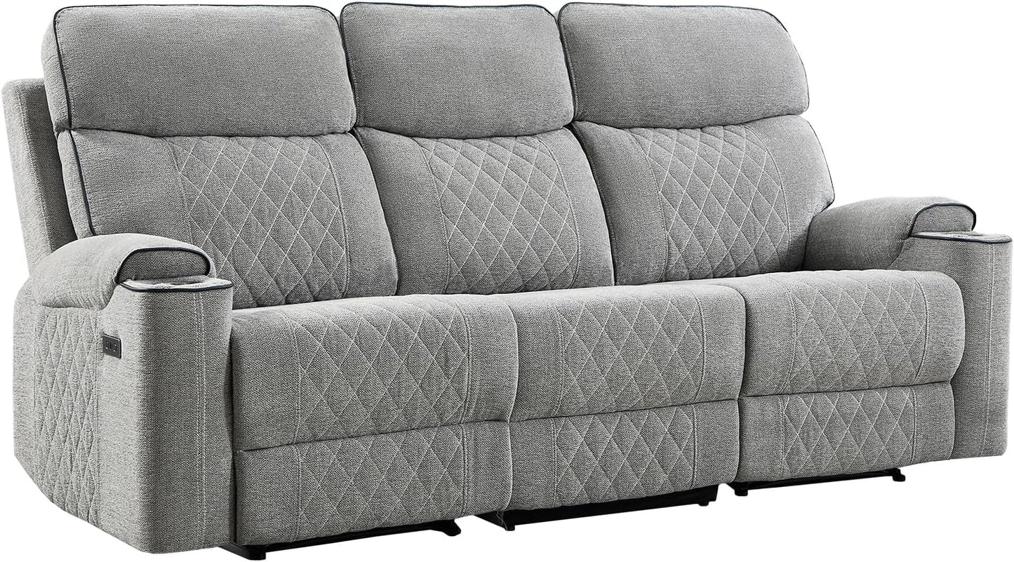 Electric Recliner Sofa USB Type C Ports Light Grey