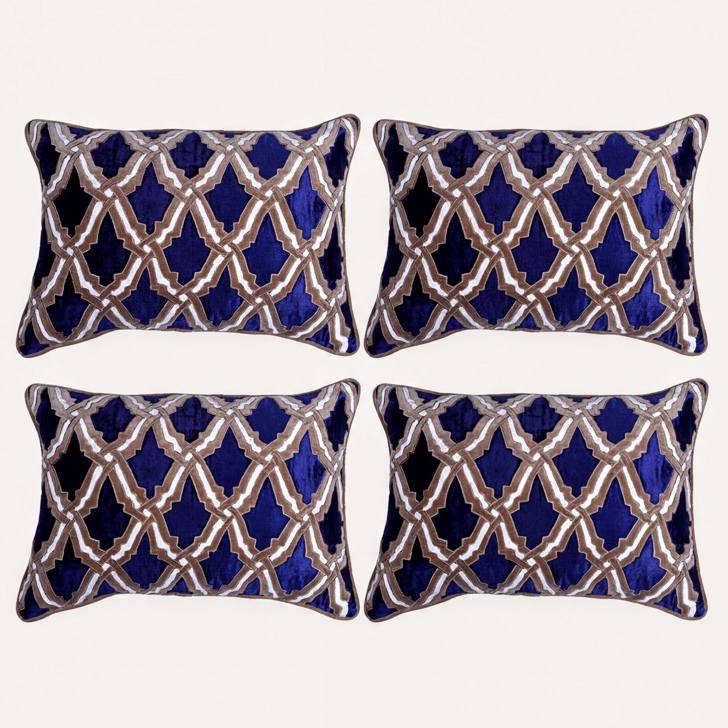 Navy Blue Throw Pillow | Embroidered Linen Cushion Cover 14 x 20 Inches