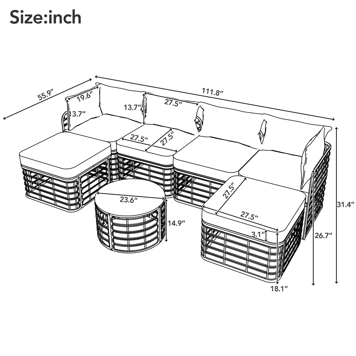 GO 7 Pieces Outdoor Patio Furniture, All-Weather Rattan Sectional Sofa Set