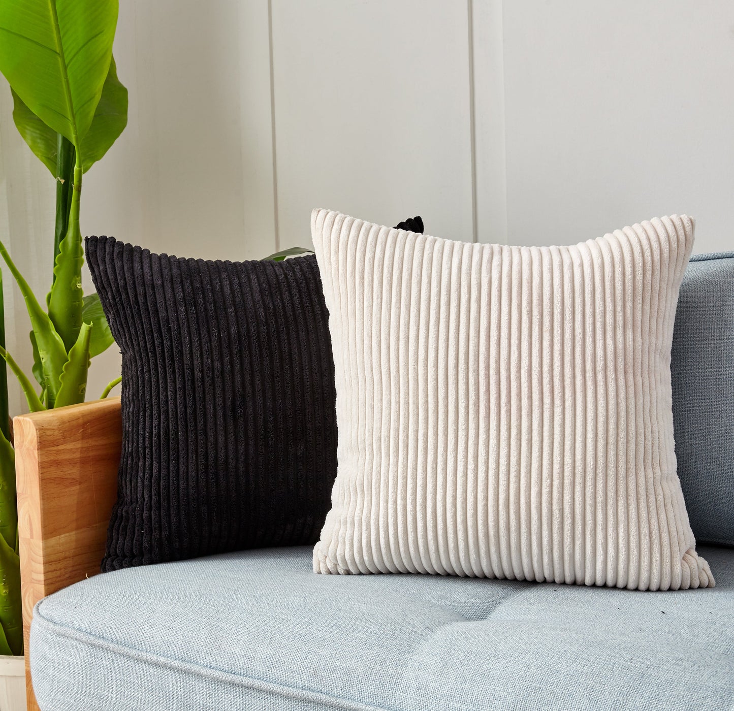 20''x20'' corduroy stripe throw pillow | 10 colors soft textured wide wale design | cozy modern accent | insert included