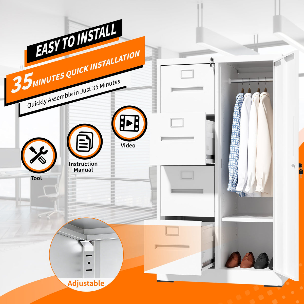 Metal Storage Vertical Filing Cabinet with Lock