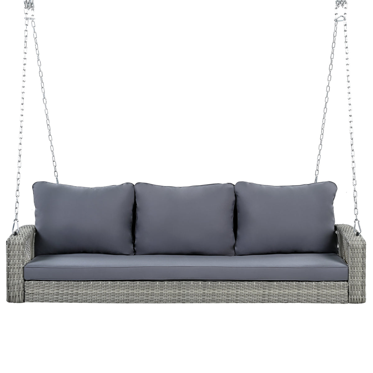 GO 69" PE Wicker 3-Person Porch Swing