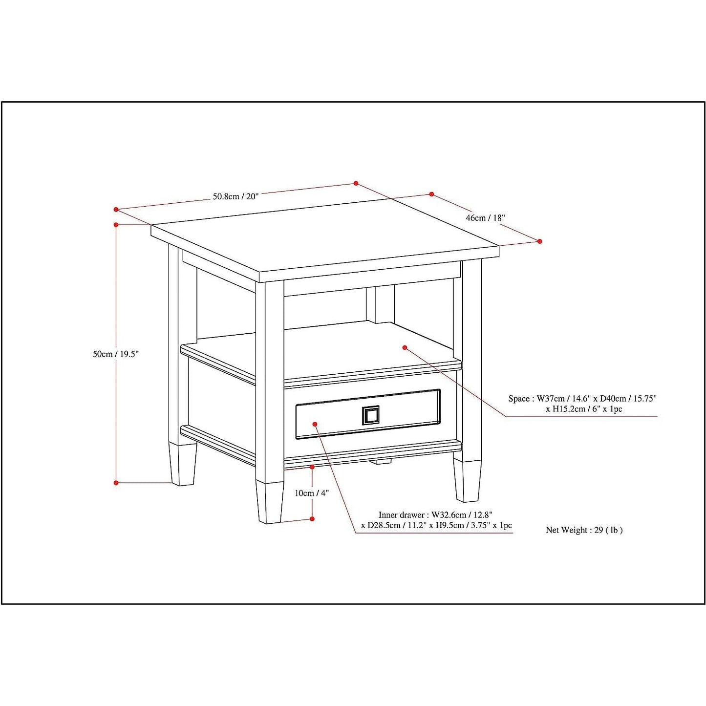 Solid Wood Rectangle End Table With Drawer Farmhouse Grey