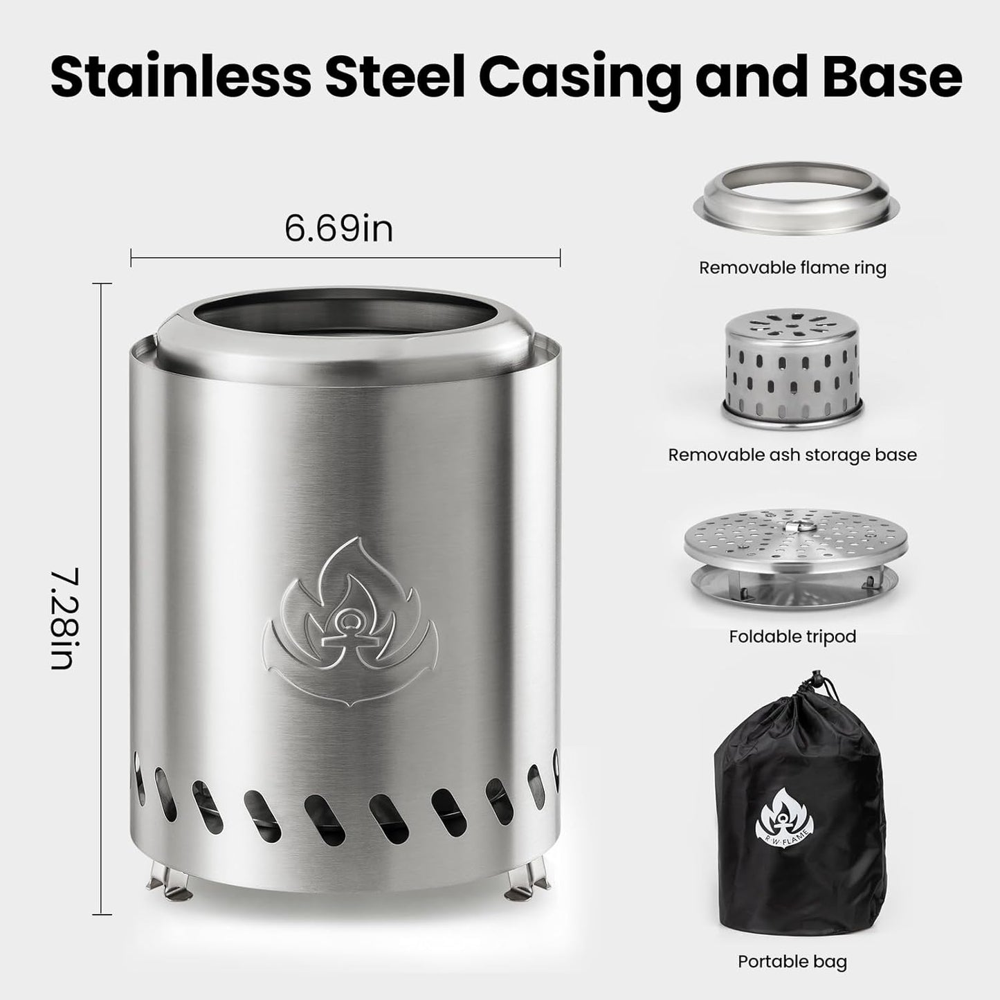 6.7" Portable Smokeless Tabletop Fire Pit, Low Smoke Burning Tabletop Fire Pit Fuel