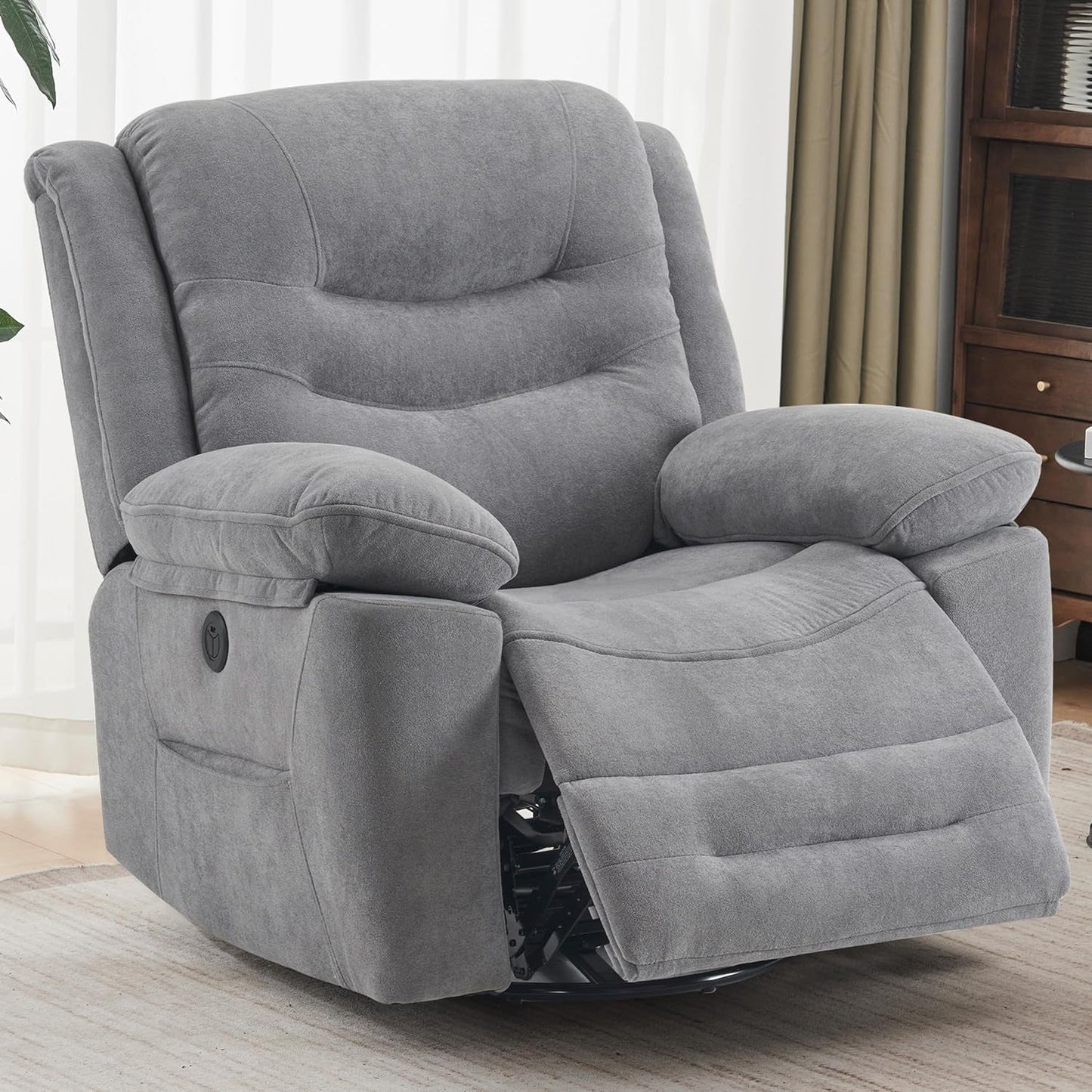 Grey Swivel Recliner With Massage And Heat Therapy