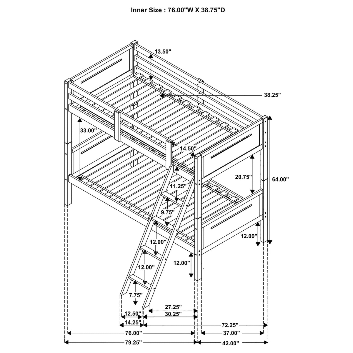 Black Twin/Twin Bunk Bed with Built-In Ladder
