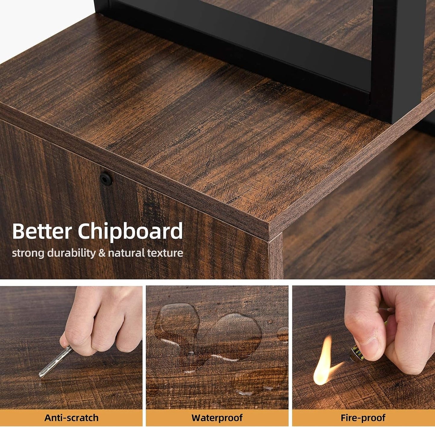 S Shaped 5 Tier Bookshelf Bookcase In Retro Brown Finish