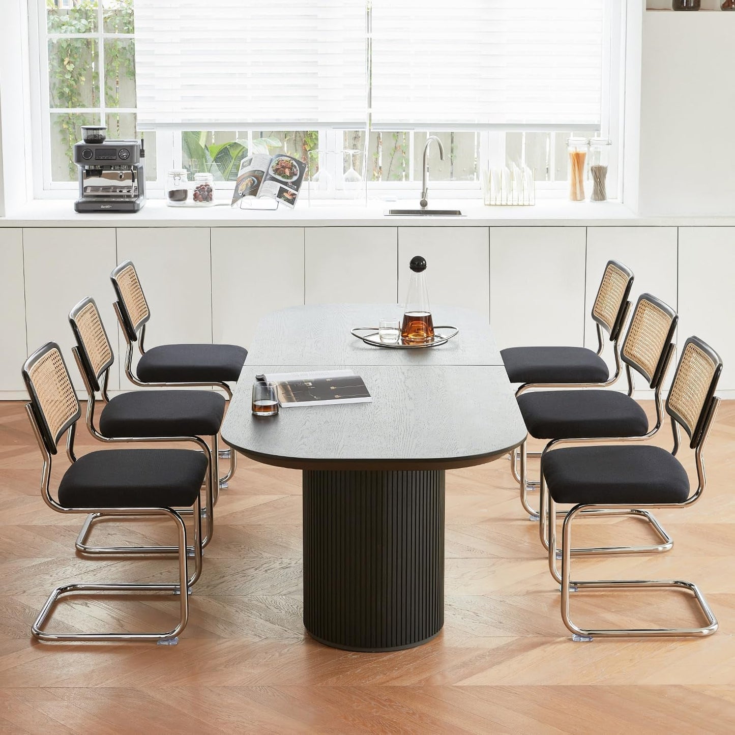 Black Chrome Rattan Midcentury Cesca Dining Chairs