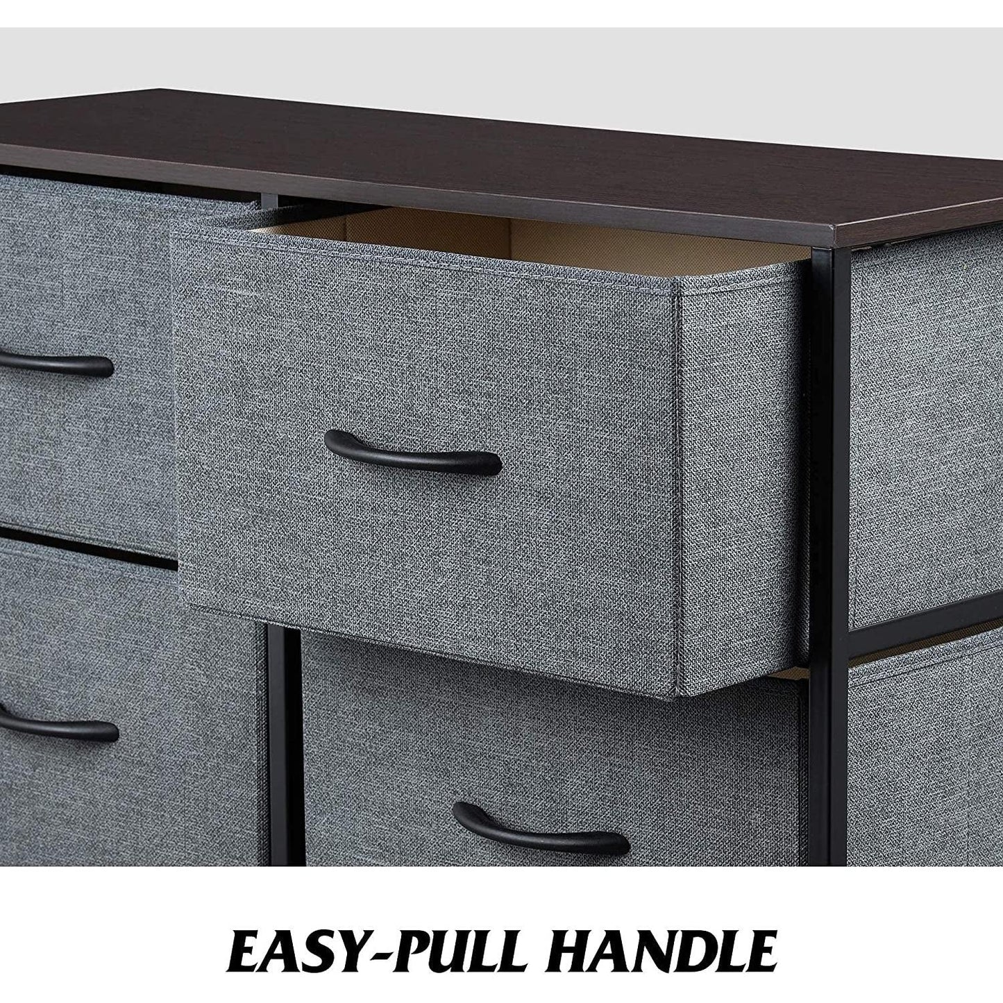 Six Drawer Dark Grey Fabric Dresser For Bedroom Storage