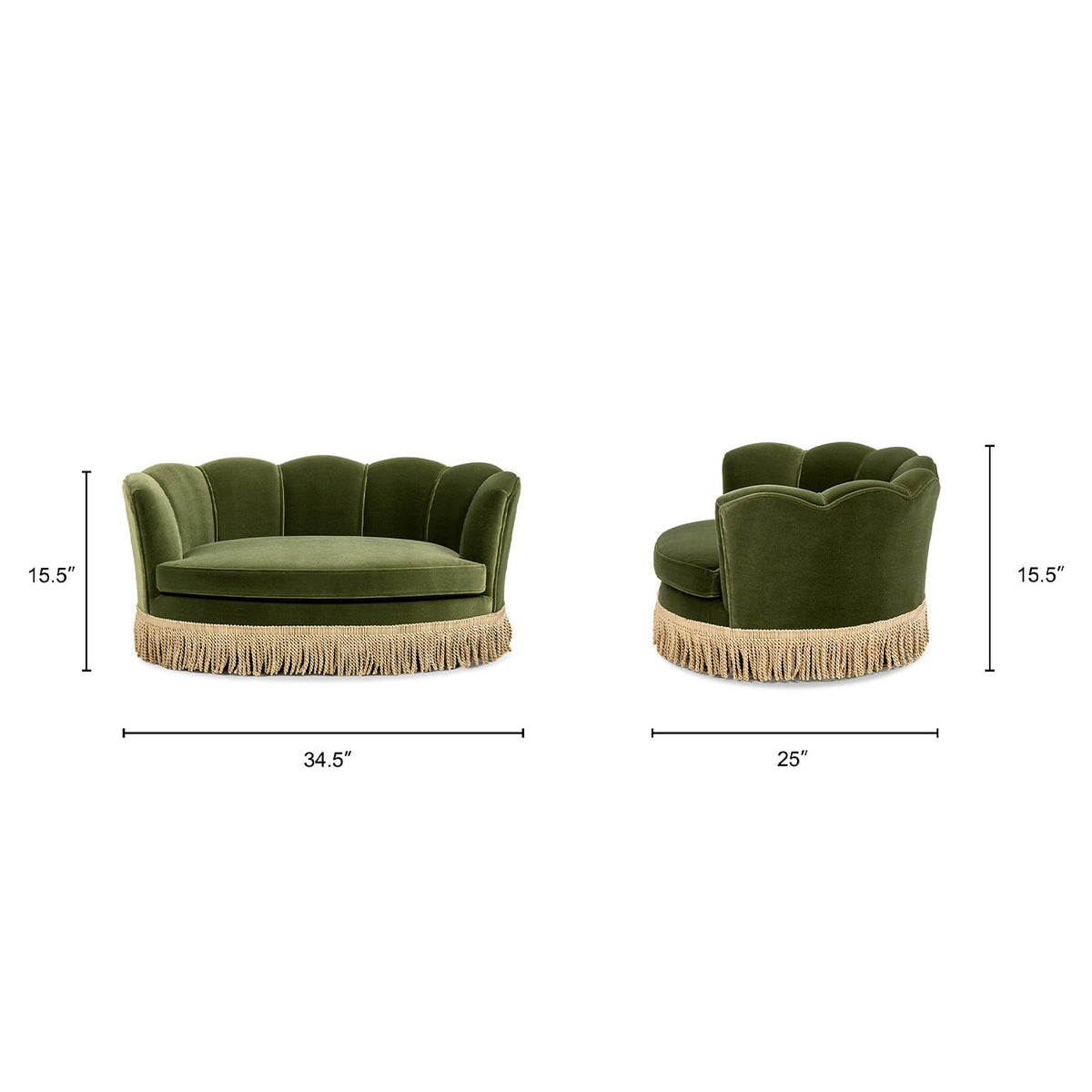 Clara 34.5" Scalloped Pet Sofa Bed, Medium, Olive