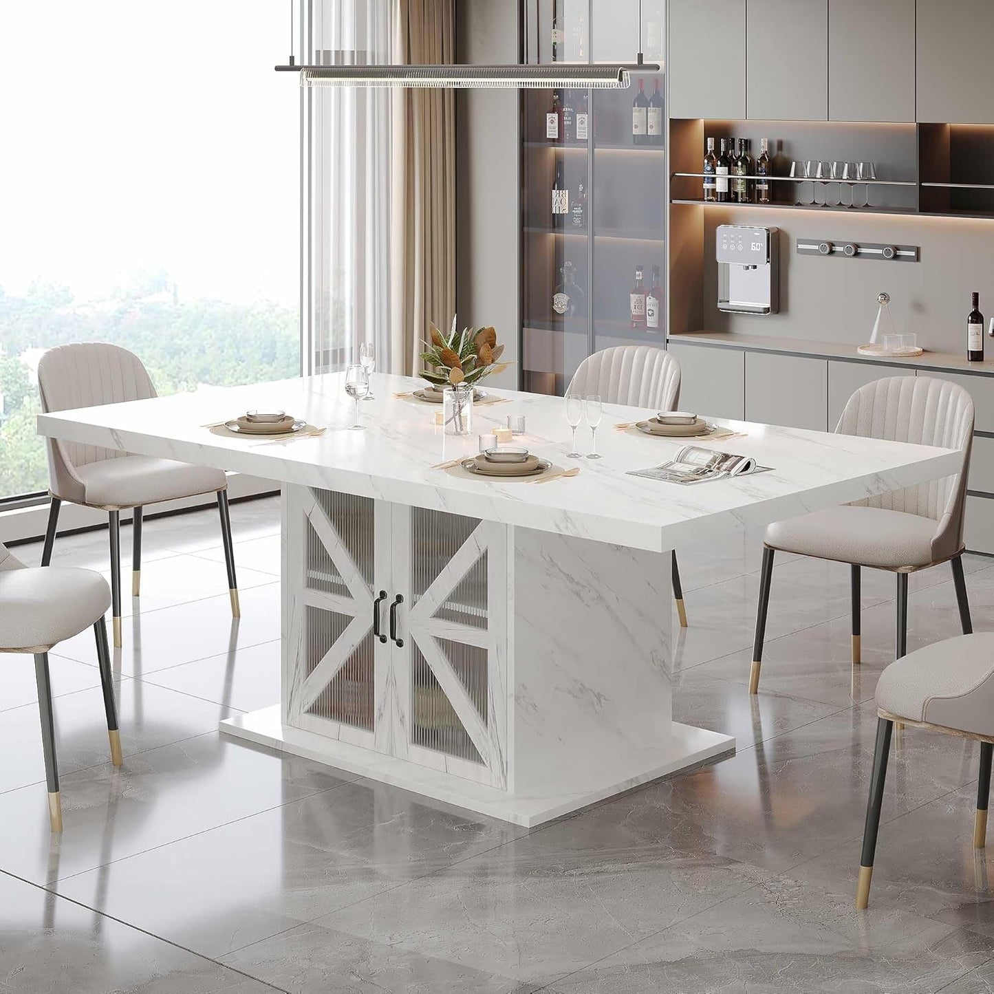 63 Inch White Rectangular Dining Table With Storage