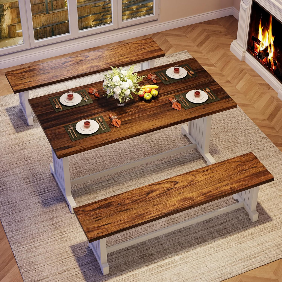 47" Farmhouse 3-Piece Dining Table Set for 2-4