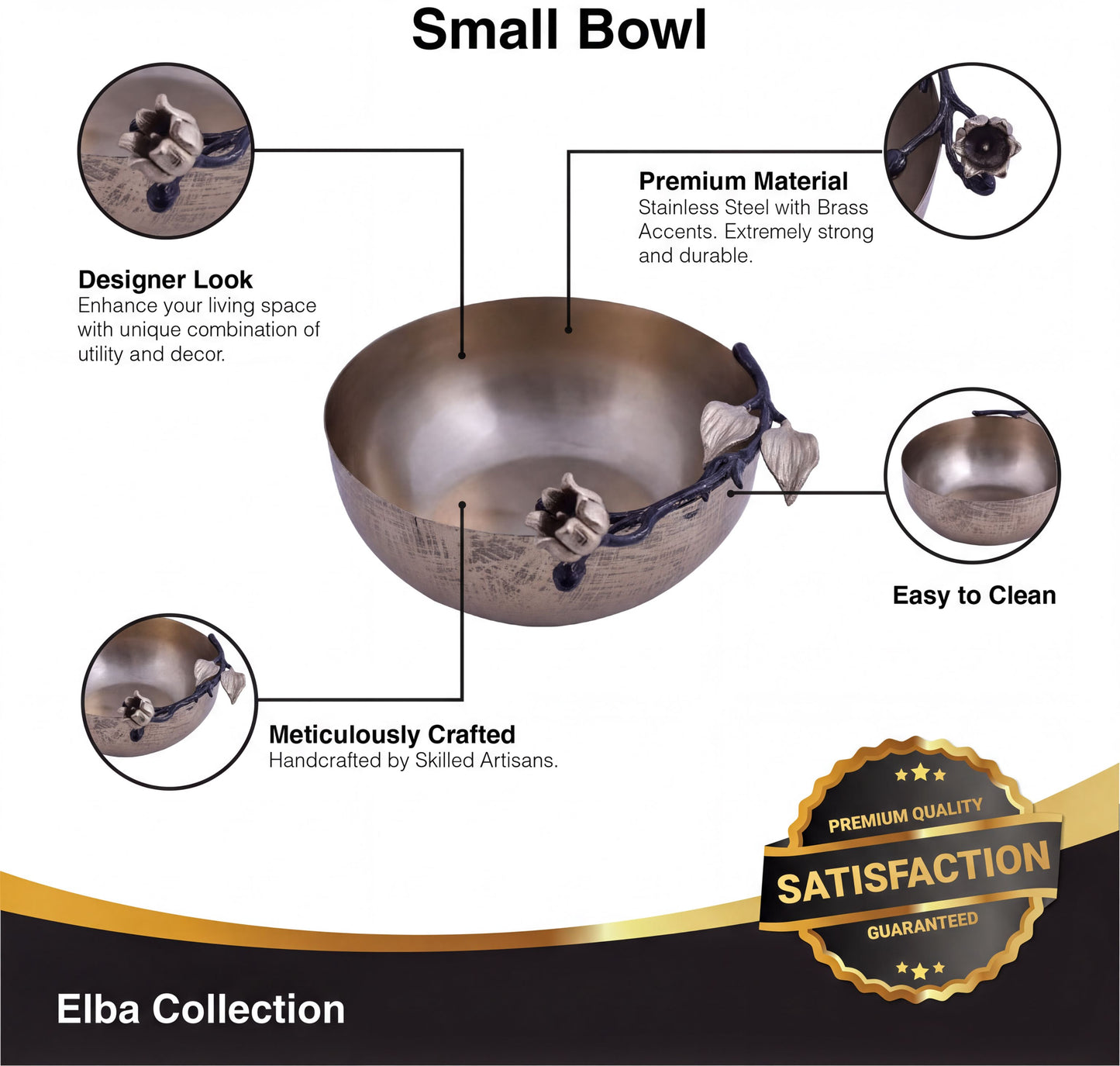 Deep Serving Bowl – Small Stainless Steel Bowl With Orchid Design Accent
