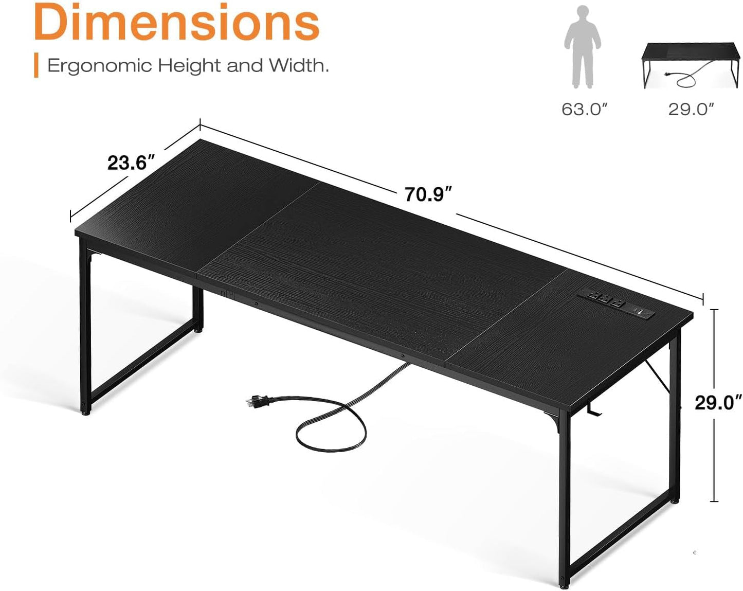 71 Inch Computer Desk With USB Ports For Home Office