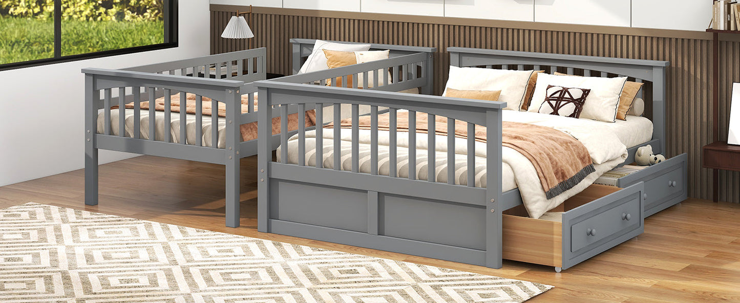 Twin Over Full Bunk Bed with Drawers, Convertible Beds